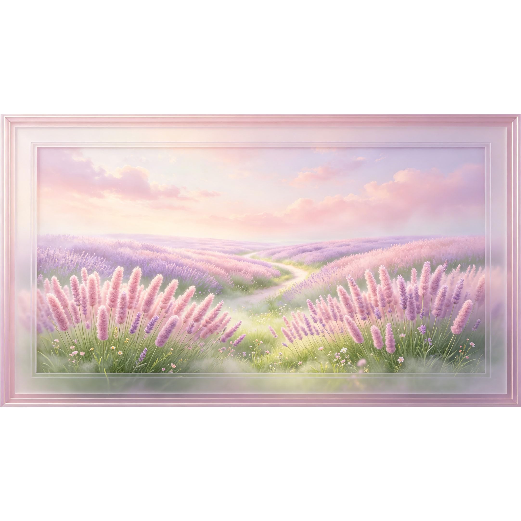QZLITHOTIC 50×90cm3D Framed Wall Art， Lavender Field Landscape Botanical Watercolor Self?Adhesive Mural， Water?Activated Peel & Stick Fabric Decor Wall Decal for Bedroom Living Room