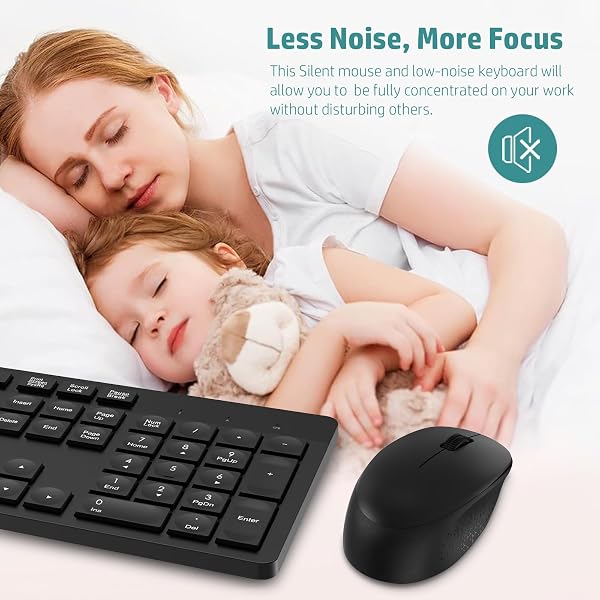 LeadsaiL Wireless Keyboard and Mouse Set, 2.4GHz USB Computer Keyboards and Mouse Combo, Full Size UK QWERTY Layout, Ergonomic Design with 12 Multimedia Shortcuts for HP/Lenovo Laptop and Mac - Black - 4