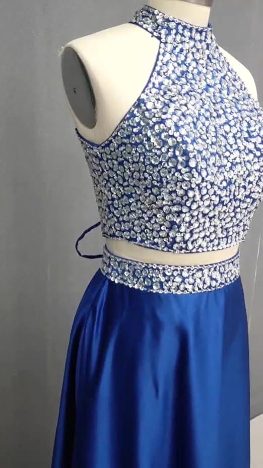 blue dress a usmc 2 Pieces Backless White Blue Lace Prom Dresses, Two Pieces Open Back B –  jbydress main image 0