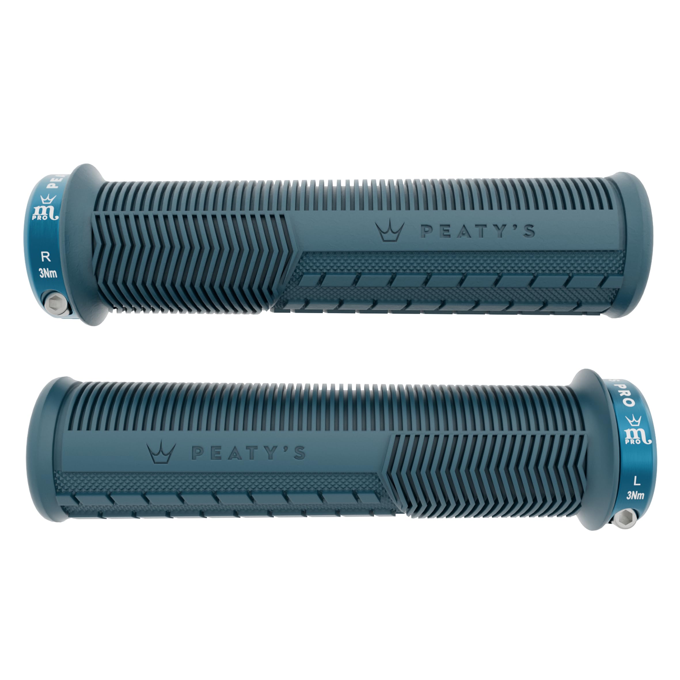 Peaty's Monarch Pro Mountain Bike Grips - Mushroom Texture Handle Grips for Trail Comfort, Dual Compound Design with Impact Dampening Core, BMX, Ebike & MTB Handlebar Grip - Thick 32-34mm, Storm Blue