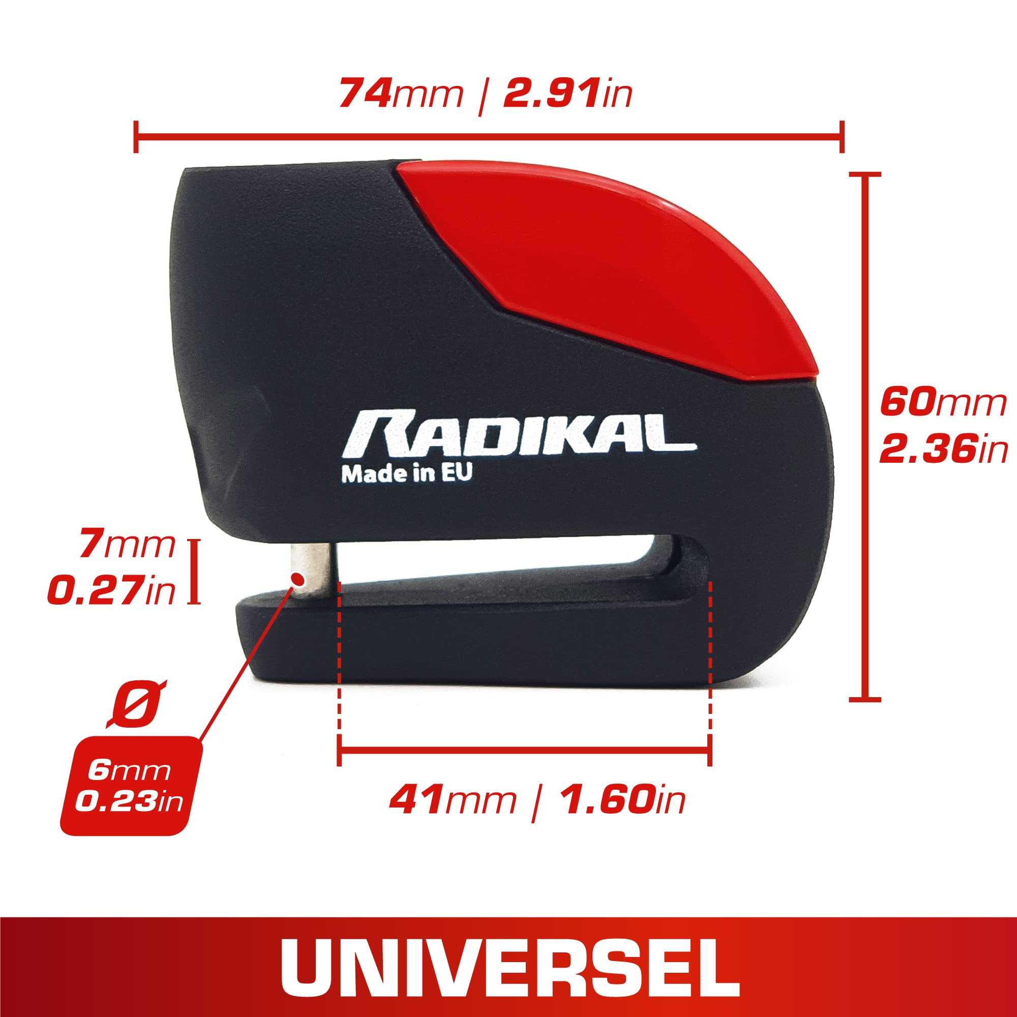 RADIKAL RK9 Antivol Moto, Bloque Disque Alarme Premium 120dB On/Off +Warning +LED Plus Visible, Étanche, Pile CR2 Longue Durée, 100% Métal Compact Bloc Frein 6mm Universel Moto Scooter Vélo Electrique