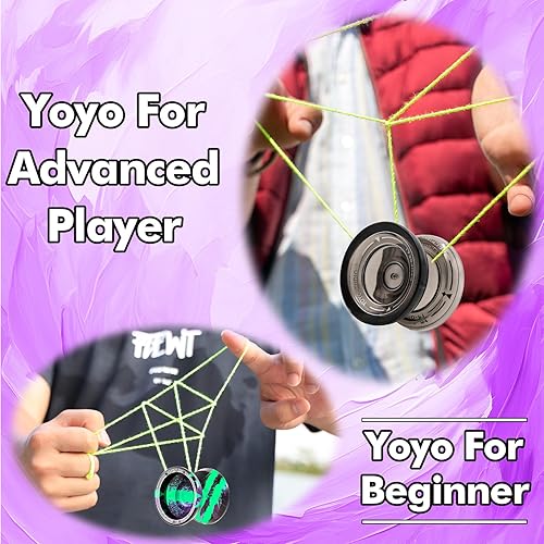 Miniatura 5 de YOYOSTUDIO Yoyo P1 Crystal Black & T16 Negro Verde Púrpura, Yoyos profesionales de doble propósito, paquete de 2, Yoyo sensible para niños de 8 a 12