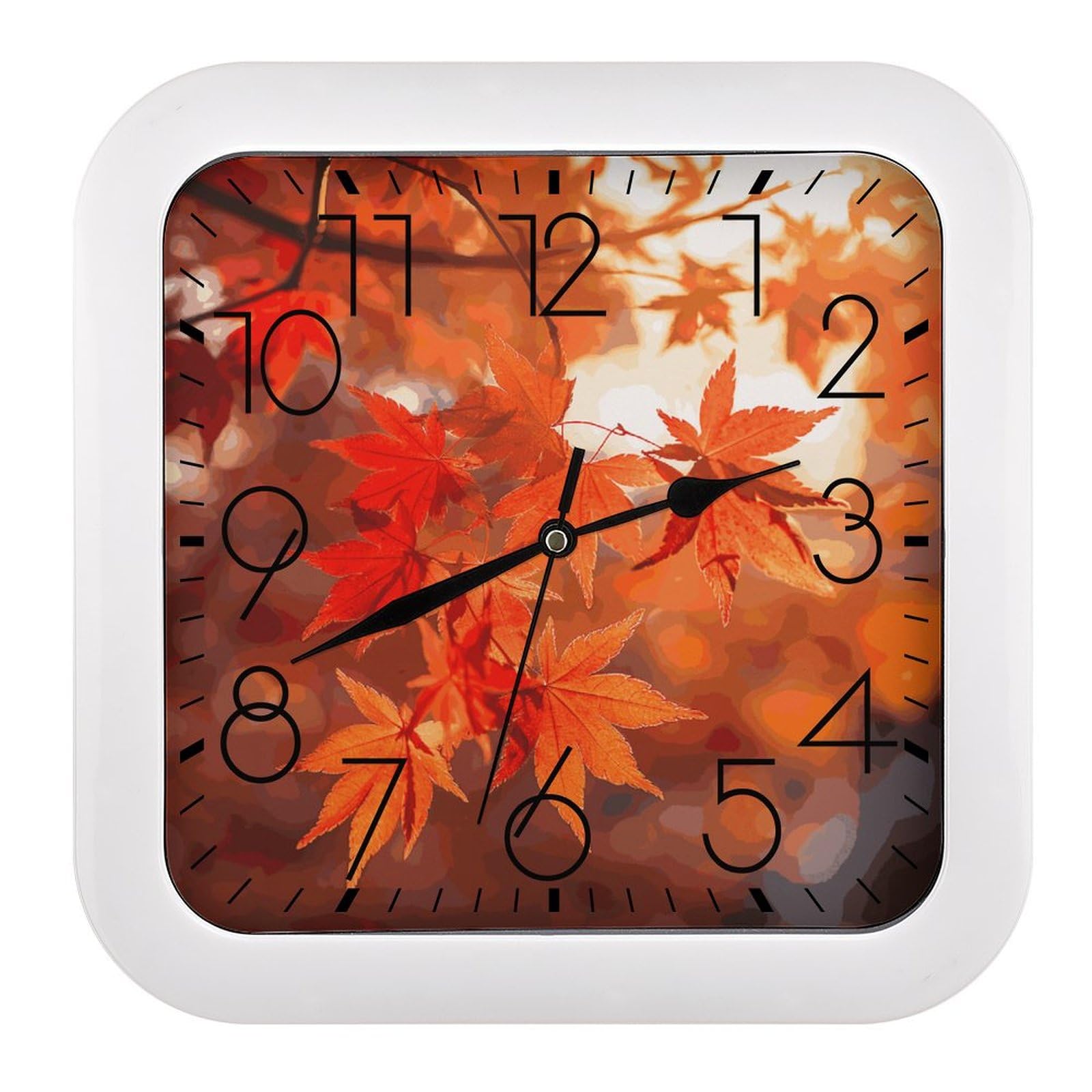 Horloge de bureau carrée silencieuse motif érable pour salle de classe et salon