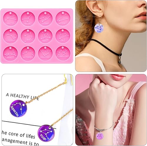 Miniatura 3 de Molde de resina de silicona de constelación de 12 llaveros del zodiaco, molde de resina de exposición para joyería y colgantes, regalo ideal,