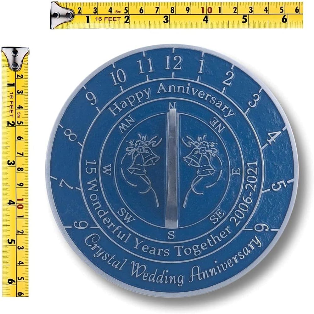 NauticalMart 15th Crystal Wedding Anniversary Sundial Engraved Gift Unique Marriage Present - 8 inches