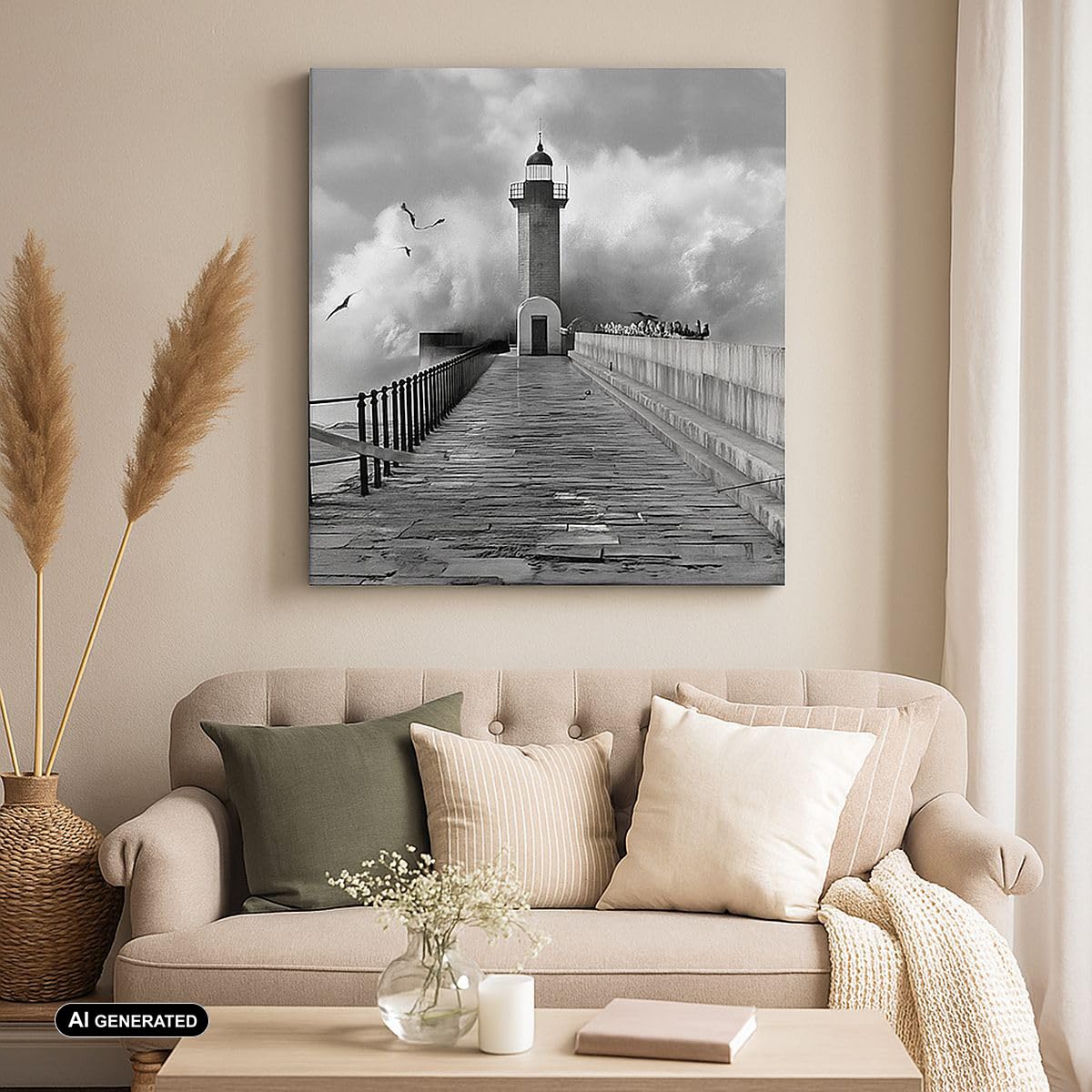 Stampe da Parete 70x70 cm Quadro su Tela Bianco e Nero Paesaggi - 4913