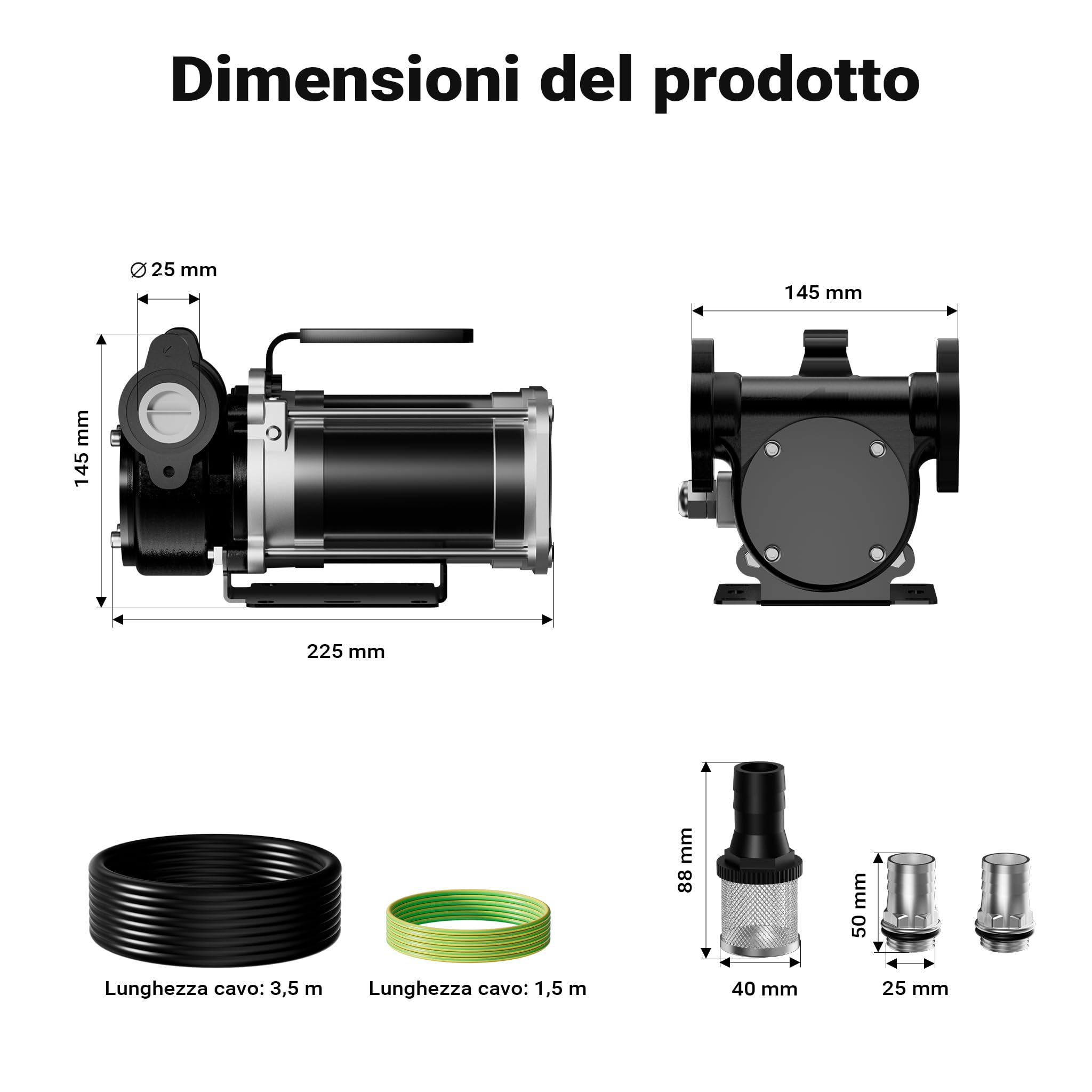 Wiltec Pompa travaso carburante 12 V 180 W, Pompa travaso gasolio/benzina, 57 l/min, 3200 giri/min