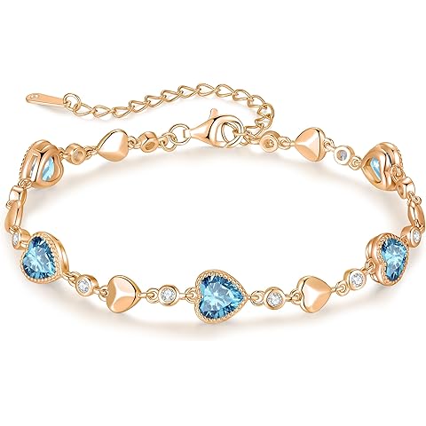 LOUISA SECRET Birthstone Bracelets for Women, 925 Sterling Silver or Brass Plated with Rose Gold Charm Link Bracelets Birthday Anniversary Christmas Gift for Women Wife Mom Girlfriend Lady