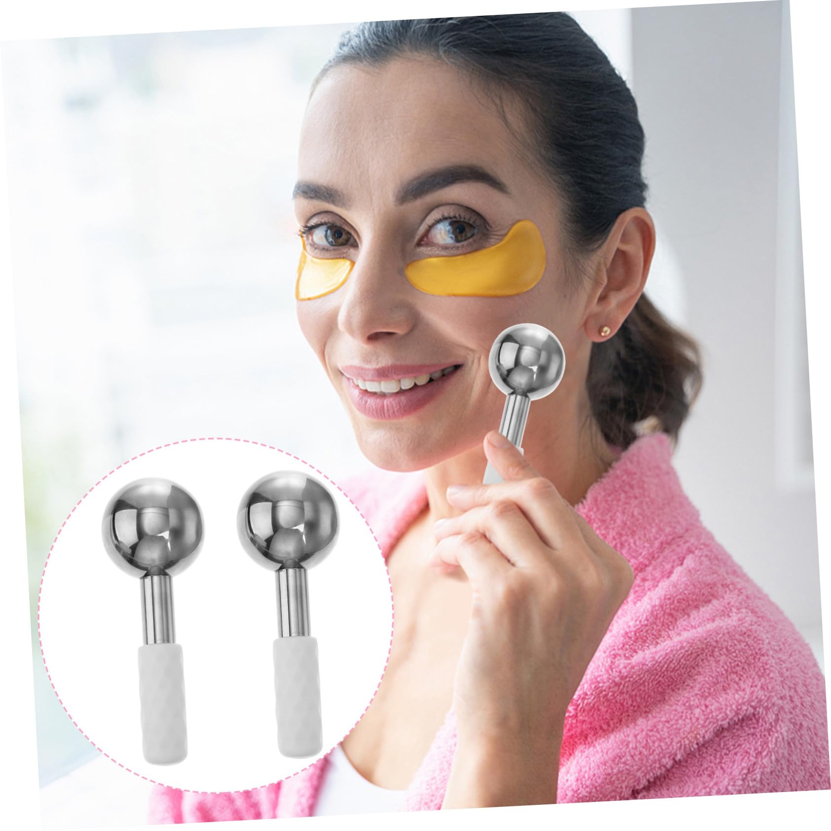 MAGICLULU 2 Stück Edelstahl Eiskugel Gesichtsmassagegerät Kühlend gegen Augenringe und Schwellungen Hautpflege Tool für Gesichtslifting und Hautstraffung für Damen Zufällige Farbe