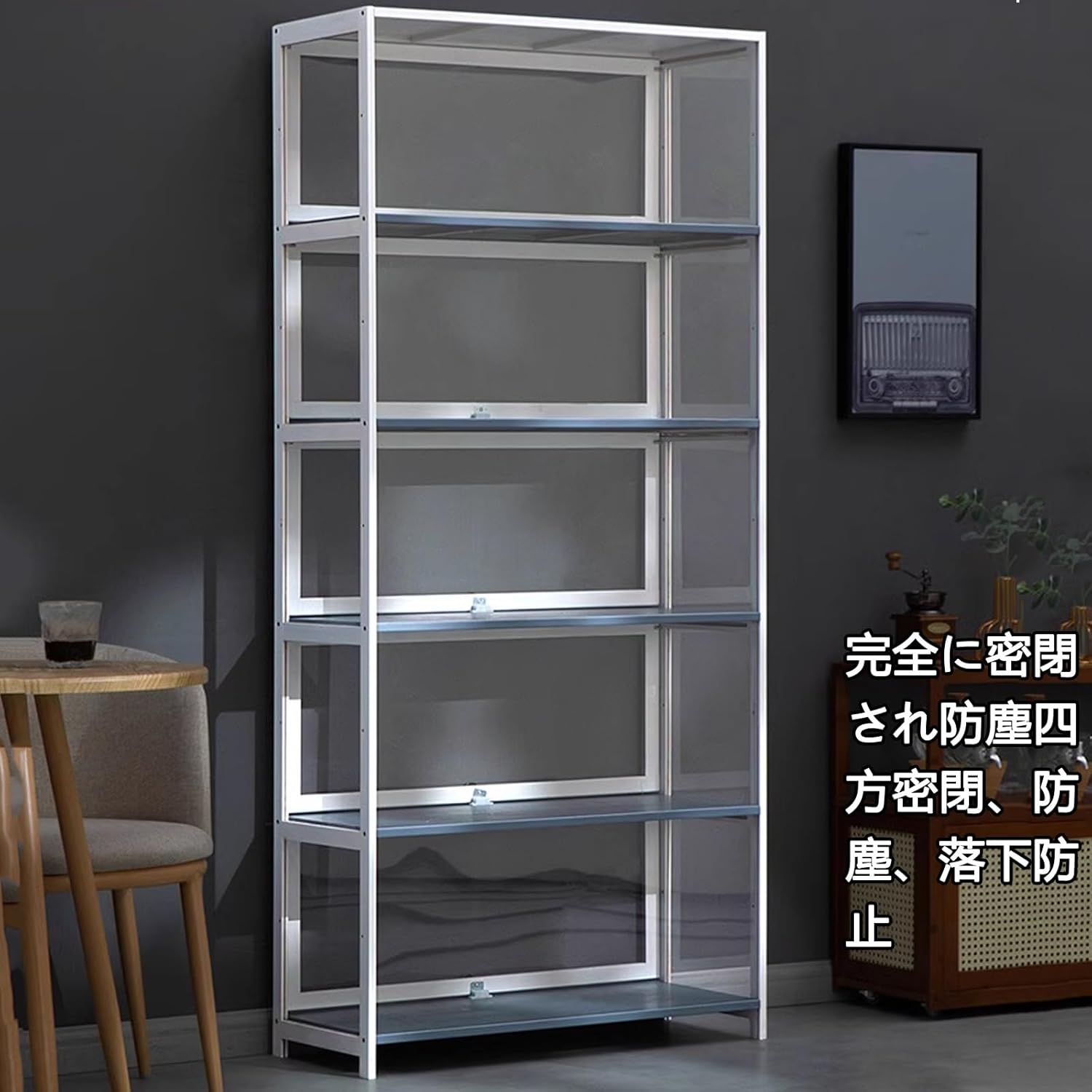 DEOPXF ウイスキー 棚 酒棚 おしゃれ ワインバーキャビネット フリップトップ透明ドアマルチレイヤーストレージ防塵に密閉高精細