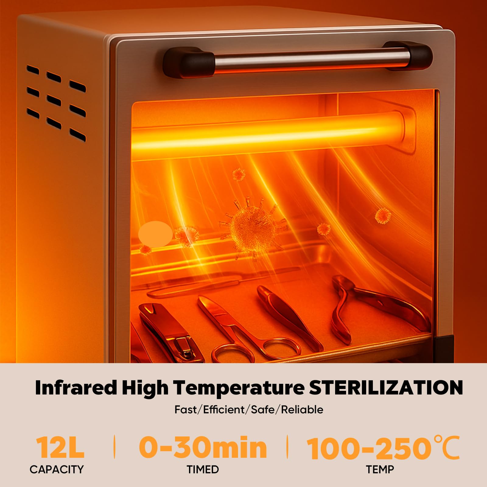 Stérilisateur haute température,12L Sterilisateur materiel onglerie, Autoclave Stérilisateur infrarouge,la température et du temps réglables,convient aux salons de beauté,salons de coiffure,manucure