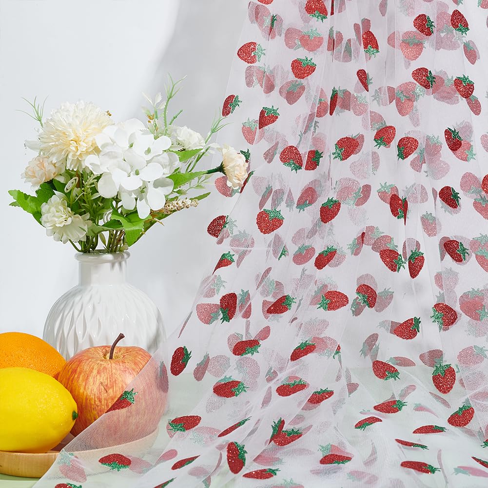 BENECREAT 2.2 Yard/2m Fruit Lace Fabric Strawberry Sequin Mesh Nylon Tulle Mesh Fabric 63inch/161cm Wide for Veils Dress Headdress - Image 4