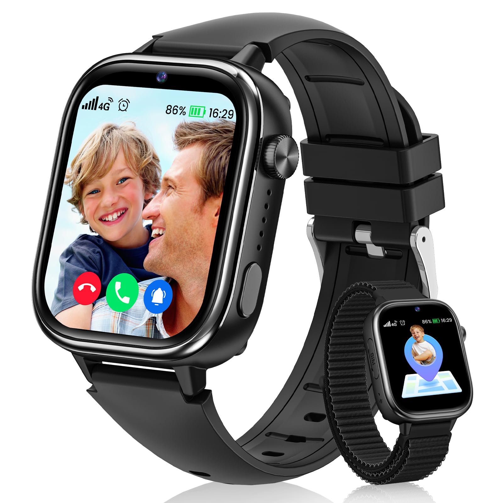 4G Reloj Inteligente Niño, Smartwatch Niños con GPS y Llamadas, Videollamadas, Chat de Voz, SOS, Modo Escuela, Podómetro, Despertador, Juegos, Reloj Inteligente Regalo Niñas y Niños, Negro