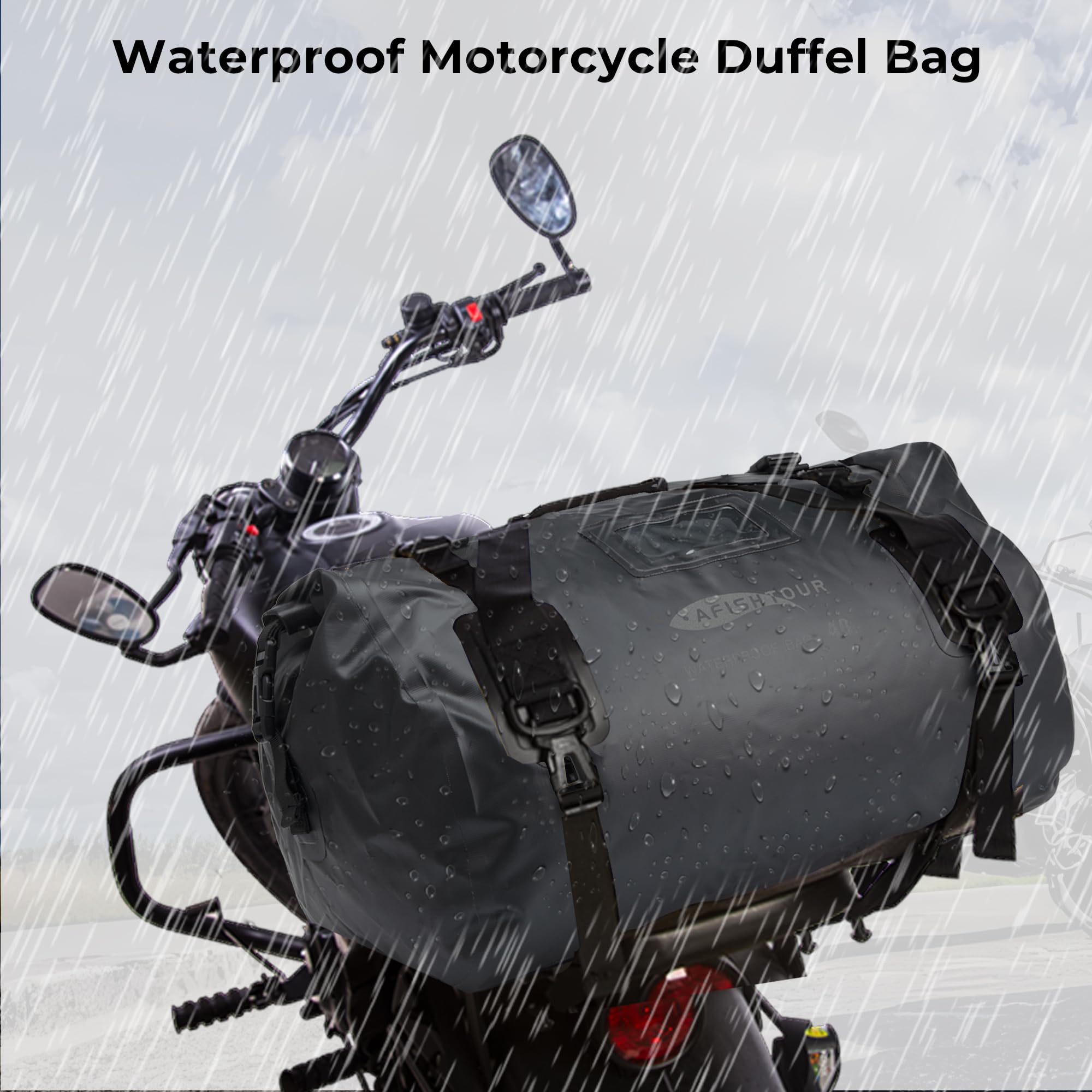 Wodoodporna torba sportowa 40 l, dla mężczyzn i kobiet, duża torba motocyklowa z paskami na tylne siedzenie, zwijana torba sucha, na kajak, rafting, pływanie, plażę (czarna), Czarny-40L, Worki do