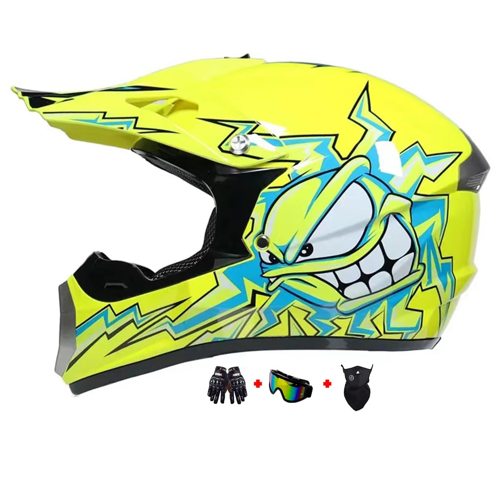 Motocross Fullface MTB Helm für Kinder und Herren - ABS-Schale, MX Enduro ATV Motorrad Downhill - Mit Handschuhe, Maske und Brille