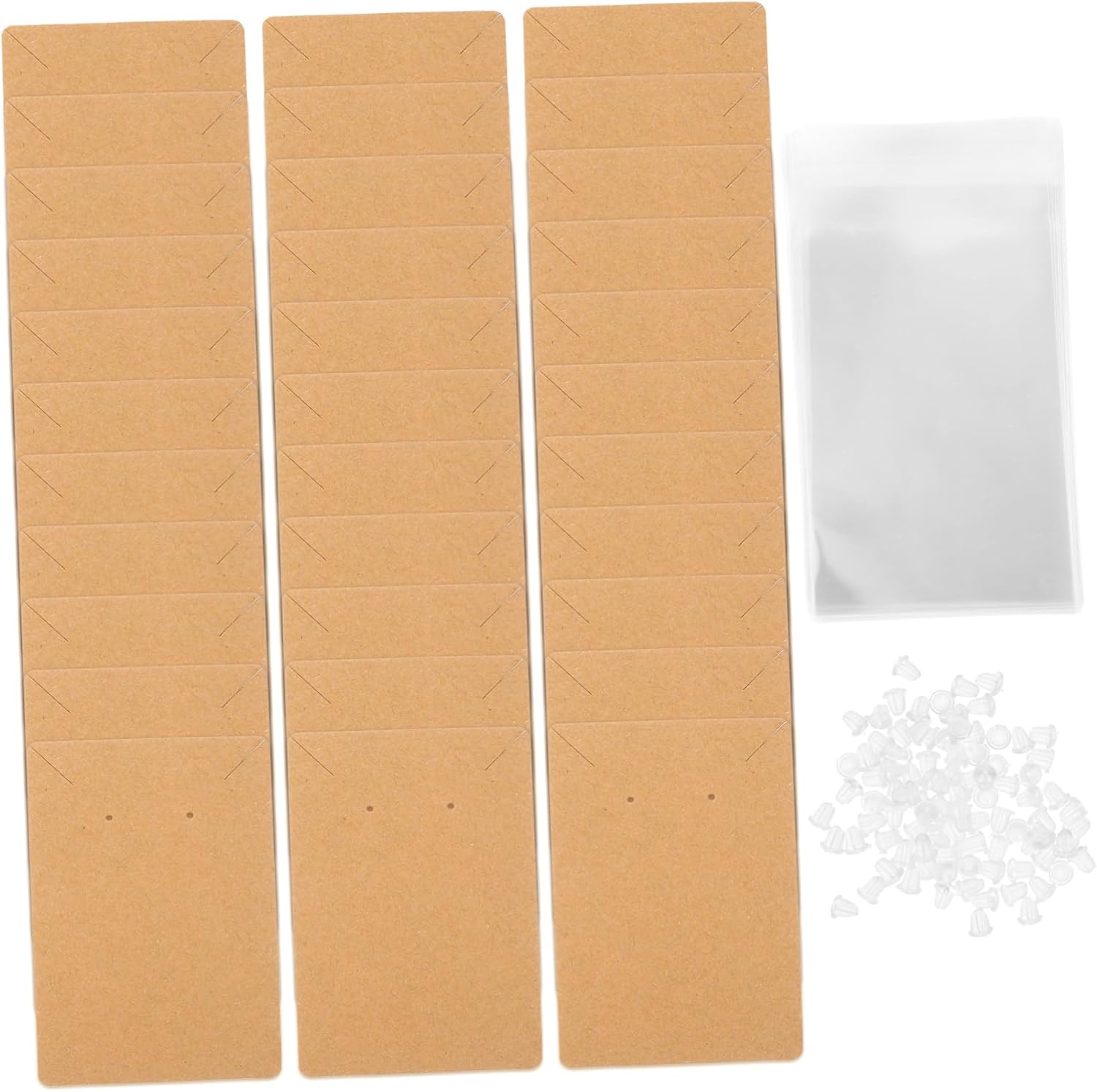 KALLORY 1set Earring Display Cards and Kraft Packaging Jewelry Wrapping Kit Cardboard Plastic Bags and Pin Caps for Earrings Necklaces and Bracelets