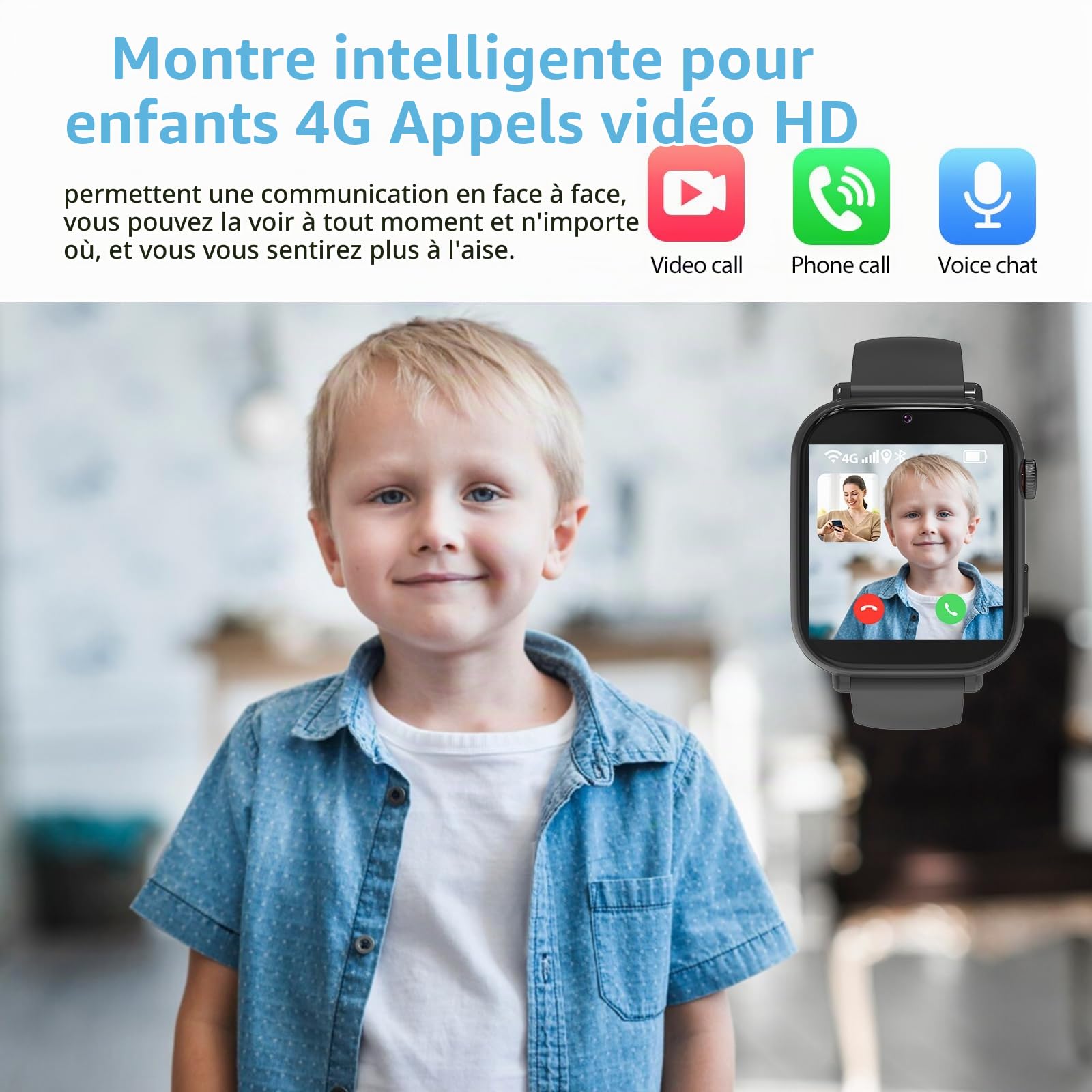 PTHTECHUS Montre Connectée Enfant GPS 4G, Smartwatch Téléphone pour Filles Garçons avec Appel SOS Podomètre Vidéo Mode Classe, Montre Cadeau pour Enfants 5-12 Ans (Noir)