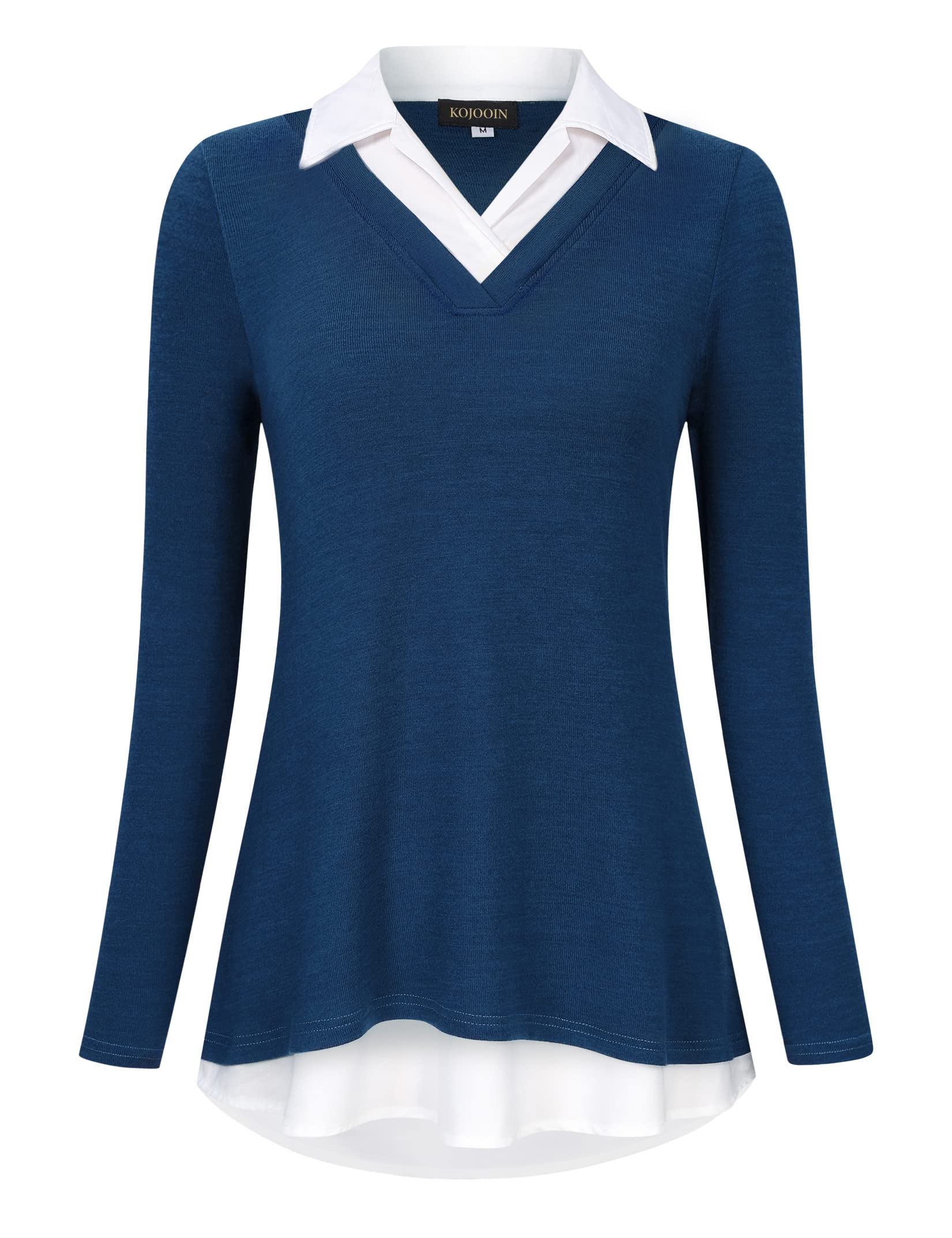 Camicetta Donna Con Scollo A V E Colletto - Maniche Lunghe In Poliestere Morbido