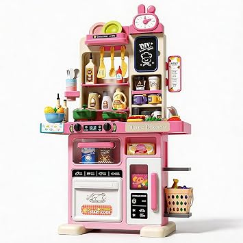 33.8IN Kids Kitchen Playset with Sound & Light - Cooking Stove with Steam