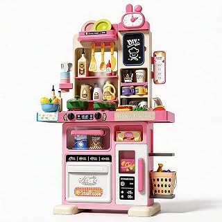 33.8IN Kids Kitchen Playset with Sound & Light - Cooking Stove with Steam