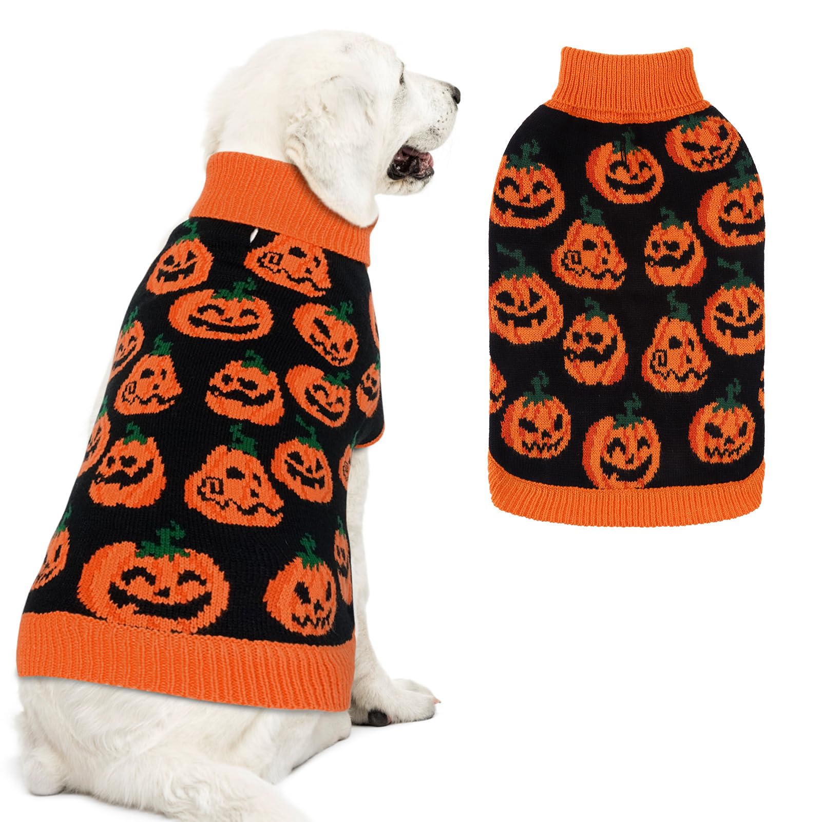 EXPAWLORER Halloween Dog Jumper, Pumpkin Holiday Dog Clothes Outfit with Lead Hole