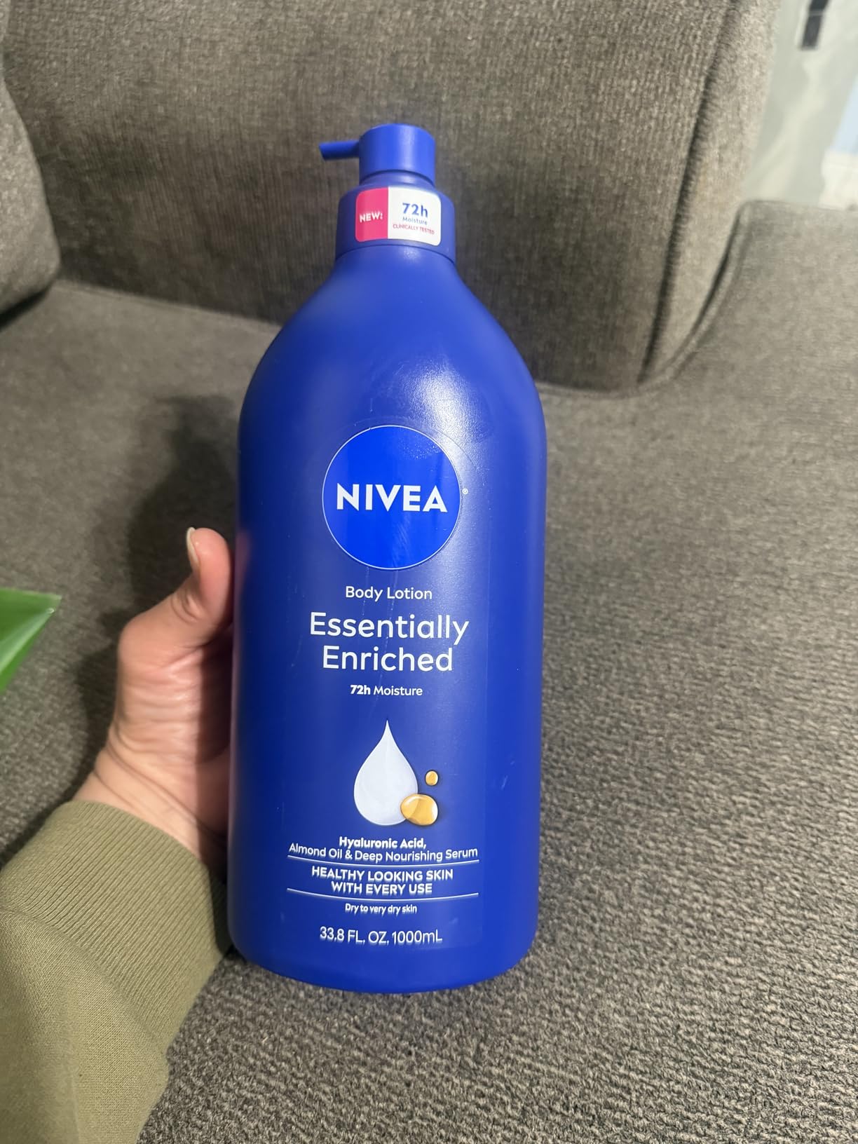 NIVEA Essentially Enriched Body Lotion for Very Dry Skin with Hyaluronic Acid, Almond Oil and Deep Nourishing Serum, 72-Hour Body Moisturizer, 33.8 Fl Oz Value Size Pump Bottle