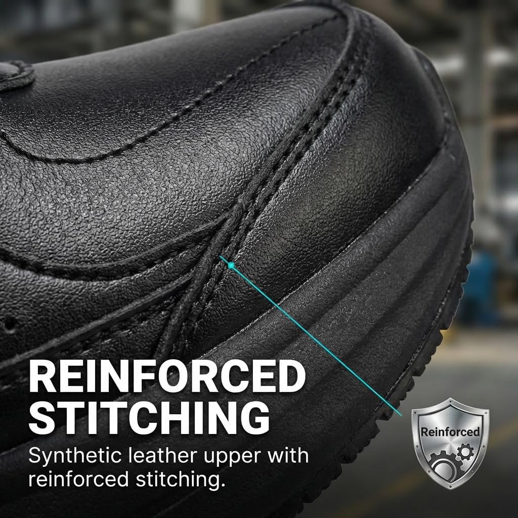 Non Slip Work Shoes for Men Chef Shoe Lightweight Waterproof Oil Resistant Resistant Food Service Sneaker for Kitchen, Restaurant, Waiters - Black - Image 5