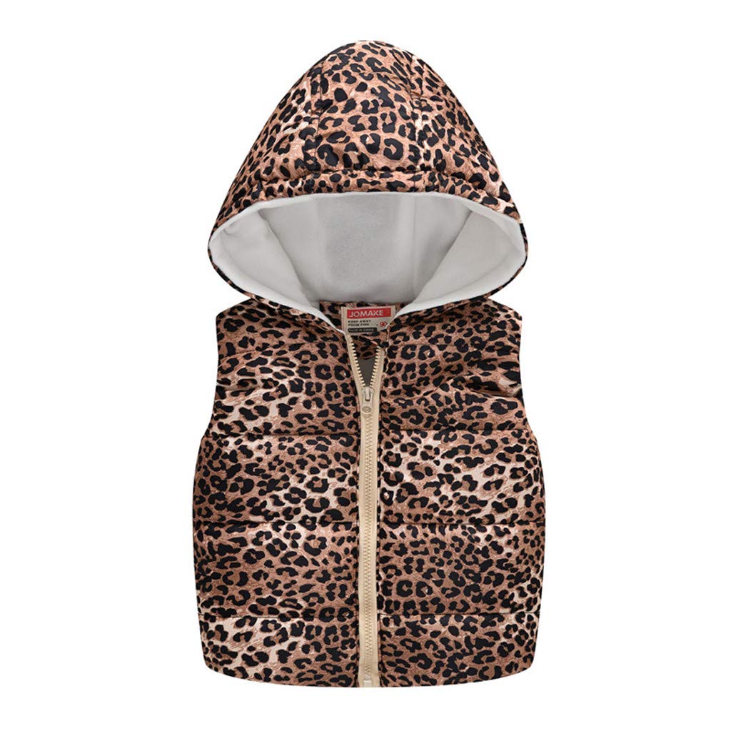 Kids Baby Girls Boys Gilet Sleeveless Leopard Print Hooded Vest  Warm Waistcoat Sweater Tops Toddler Cardigan Autumn Coat for 0-5 Years Old