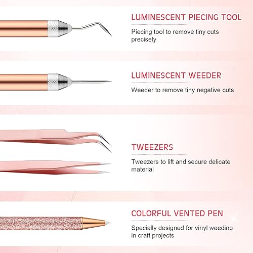Miniatura 4 de Therwen Juego de 7 herramientas de deshierbe LED para vinilo con gancho de alfiler de luz, bolígrafo retráctil y pinzas para quitar papel de vinilo