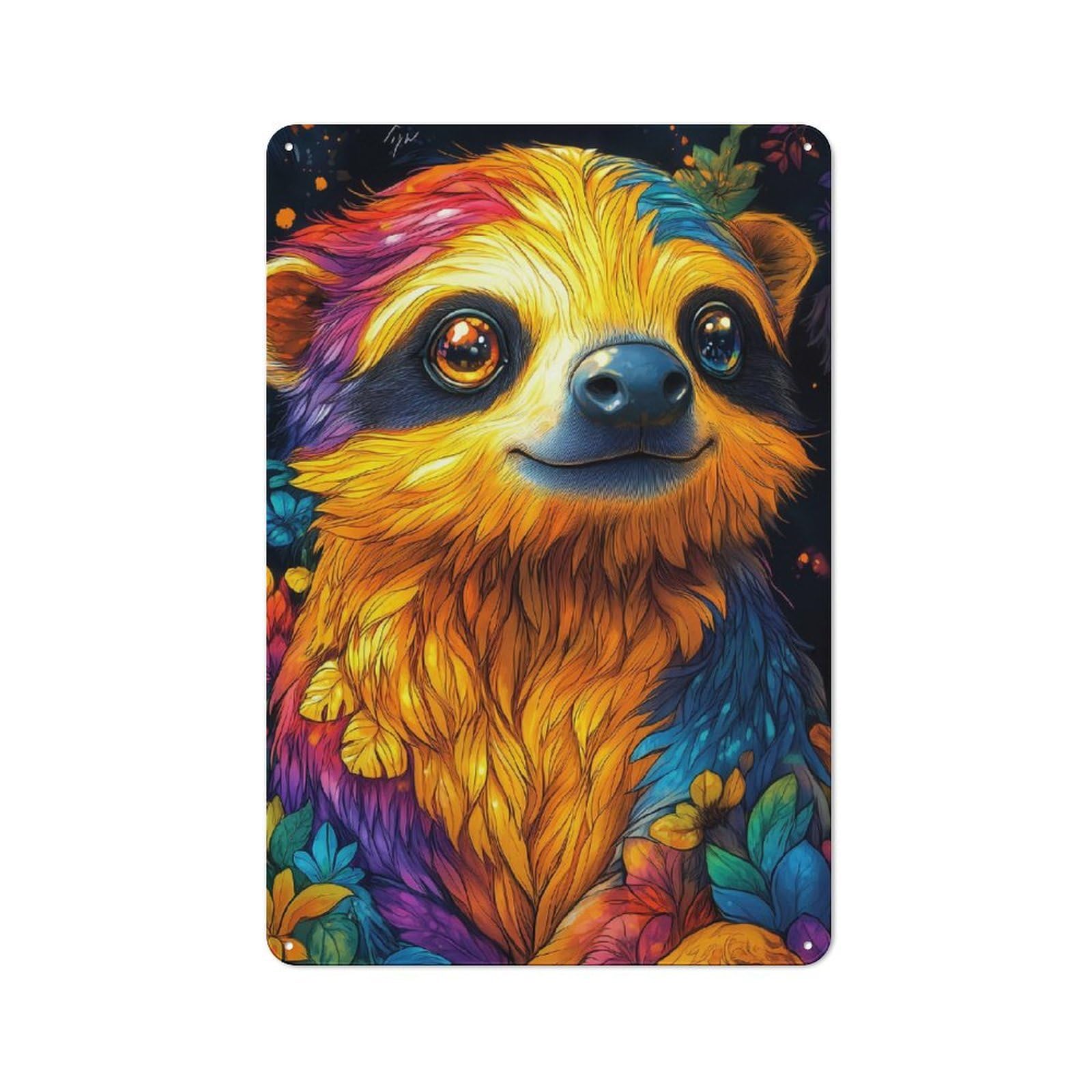 Junmoney Colorful Sloth Portrait Animal Retro Metal Wall Sign 30X20cm For Studio Or Craft Room, For Metal Sign Collectors, For Garage And Workshop Walls