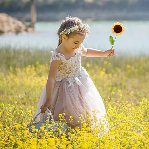 Miniatura 6 de Gadpiparty Margarita artificial de ganchillo de girasol de punto con decoración de tallo hecho a mano ramo de flores de sol para centros de mesa