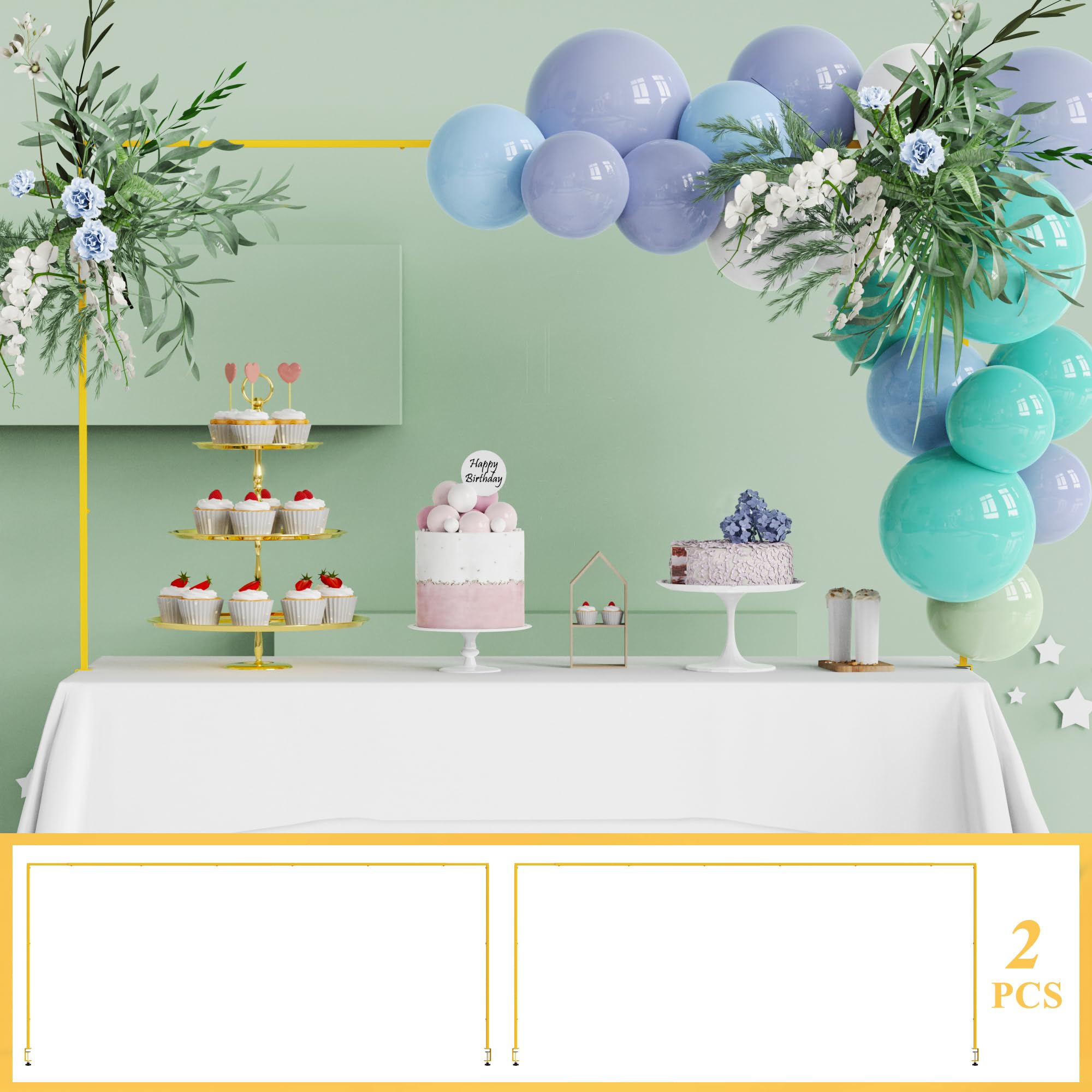 Over The Table Rod Stand with Clamps Adjustable 13''-42'' Tall 29"-98" Length Set of 2 Gold Table Arch Hanging for Wedding Birthday Party Halloween Christmas Decoration