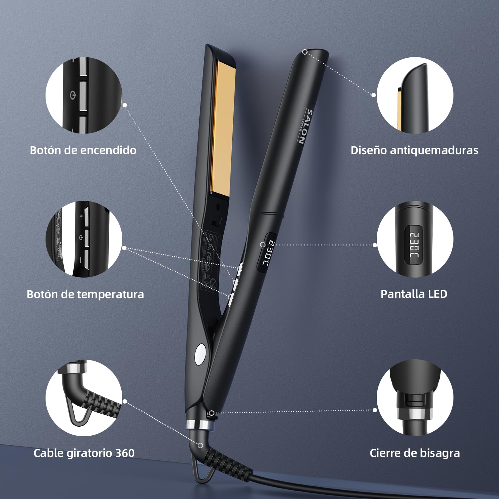 Dekuri Planchas del Pelo y Rizadora 2 en 1, Placas Lisas de Titanio, Calentamiento Rápido en 30s, Pantalla LCD 120-230℃, Plancha Pelo Iónicas para Mujeres,Negro