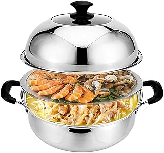 2 Tier Stainless Steel Steamer Pot for Cooking Multi-Functional Steamer Pot with Lid for Fish Shellfish Vegetable(30cm)