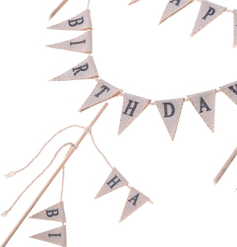 Miniatura 4 de LOCOLO Decoración de pastel de feliz cumpleaños, decoración de pastel de marfil con palos de madera, suministros de decoración de fiesta, decoración