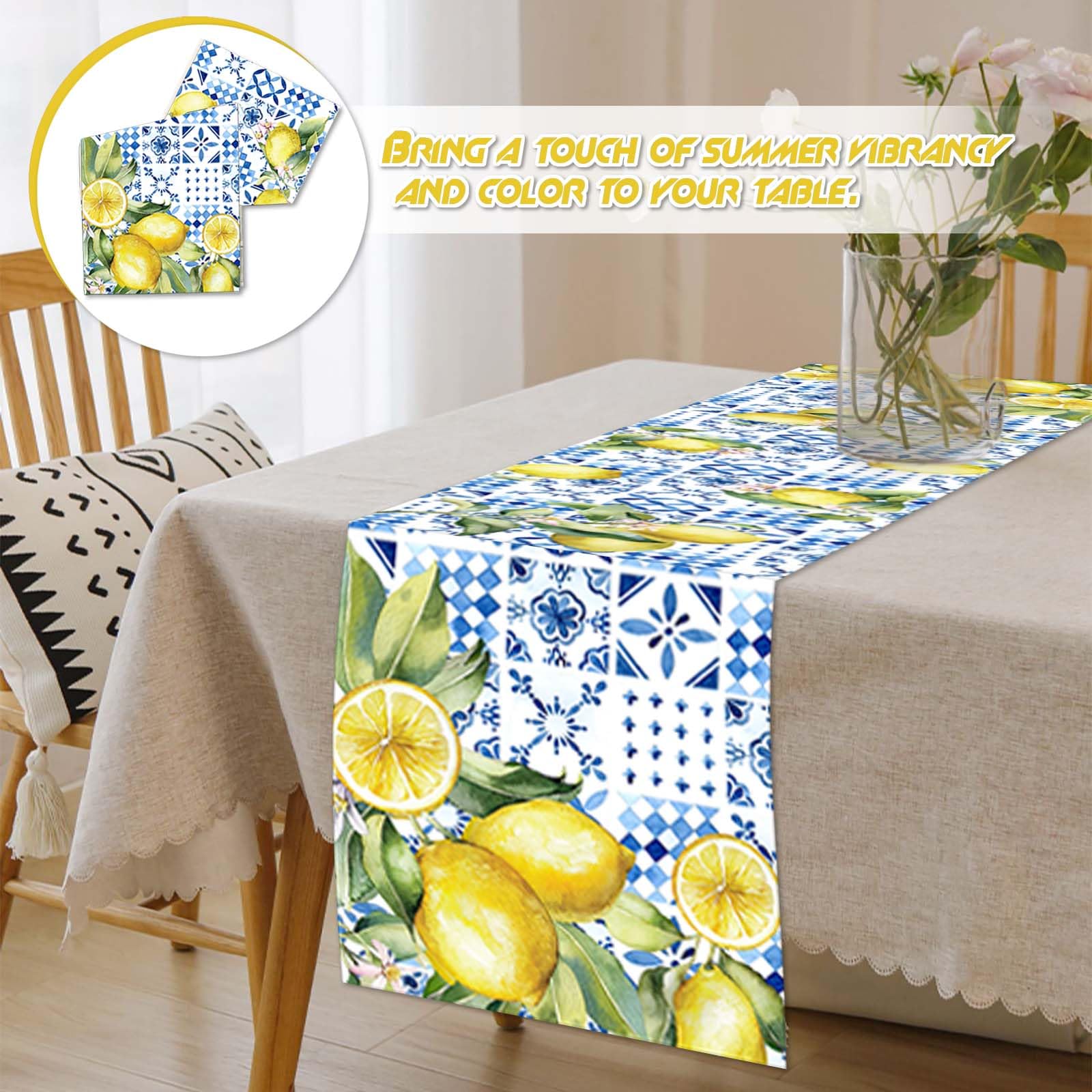 Tischläufer Frühlings-Sommer-Design – 33x183 Cm, Baumwoll-Leinen, Rutschfest, Für Esstisch & Dekoration