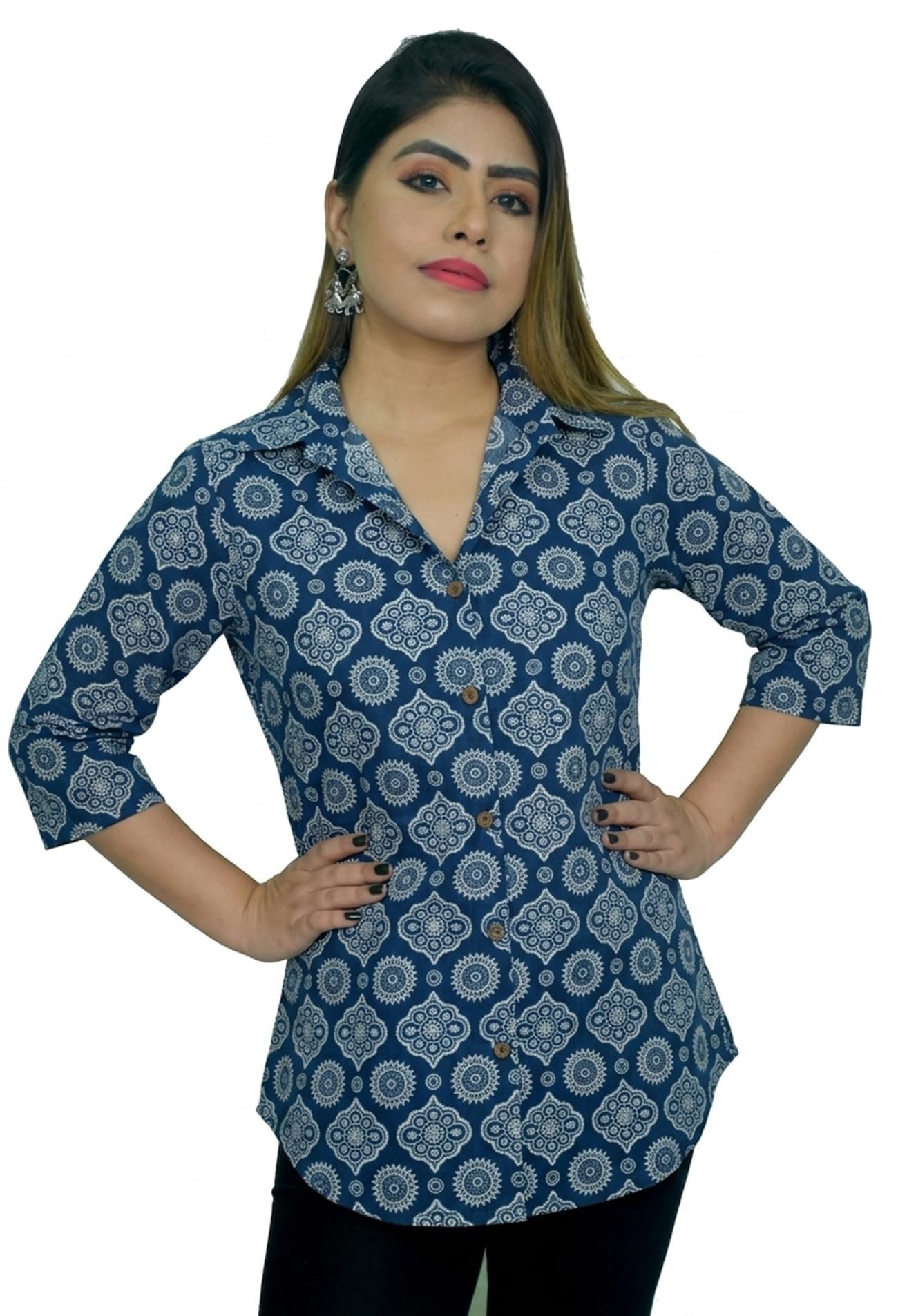 kheyali boutique Pure Cotton Indigo Blue Printed Shirt for Women-picture-57