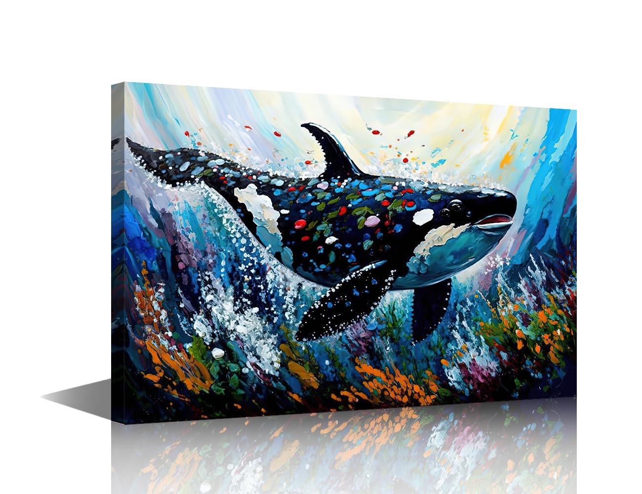 Orca Fish Canvas Wall Art Animal with Color Splash Oil Painting Style Poster Prints for Living Room Bedroom Home Wall Decoration Stretched Ready to Hang 36 x24Inch โ image 1