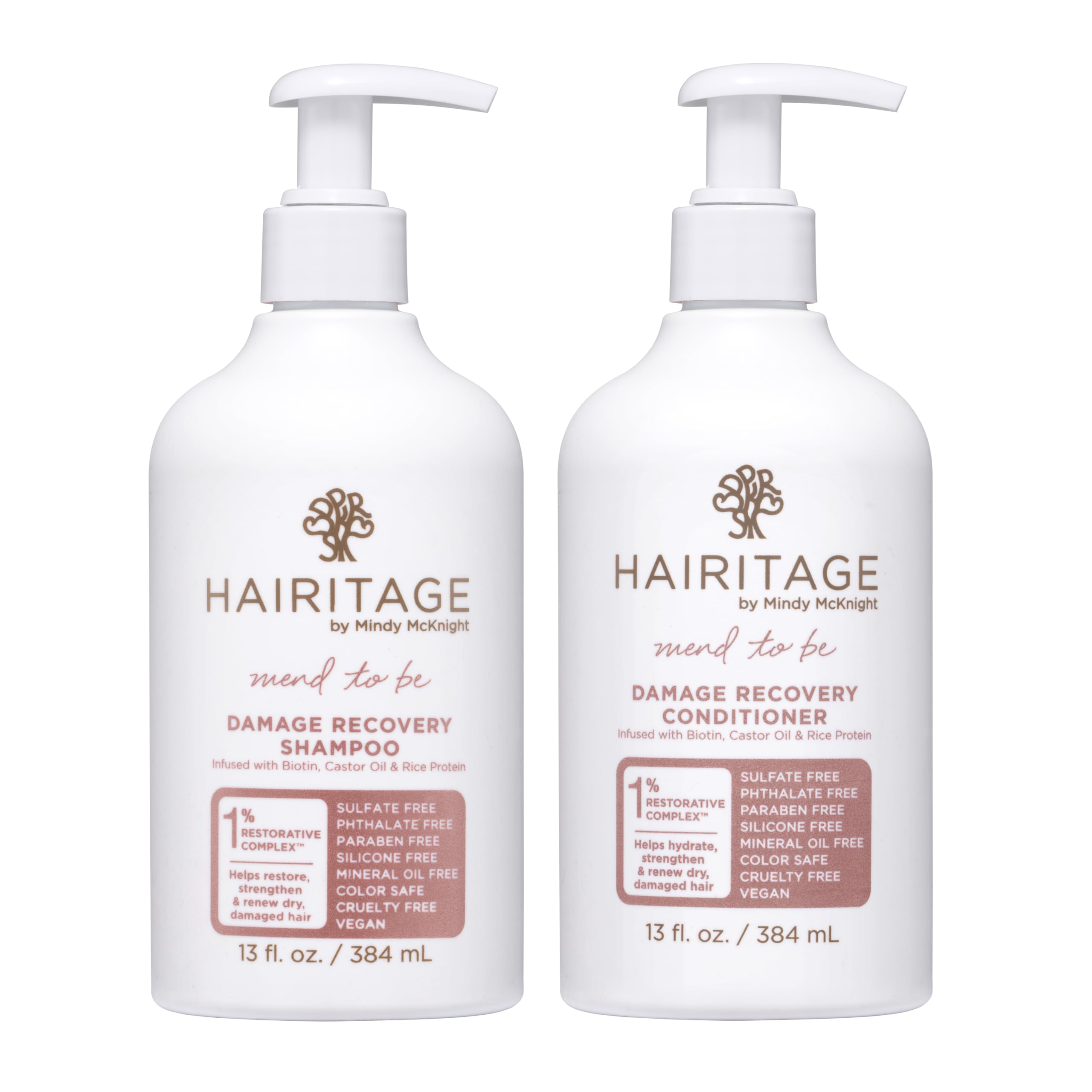 Hairitage Biotin Damage Repair Shampoo and Conditioner Set - Thickening + Volumizing - Biotin Castor Oil + Rice Protein - Sulfate Free + Color Safe - Deep Conditioning Treatment Dry Damaged Curly Hair