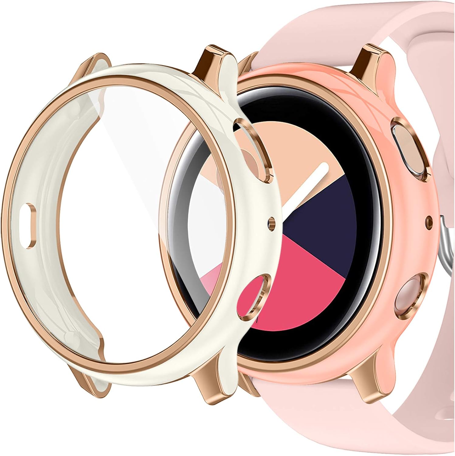GEAK Compatible with Galaxy Watch Active 2 Case 44mm, 2 Pack Stylish Colors Soft Full Cover HD Screen Protector Case for Samsung Galaxy Active 2 Smartwatch 44mm Pink/Cream