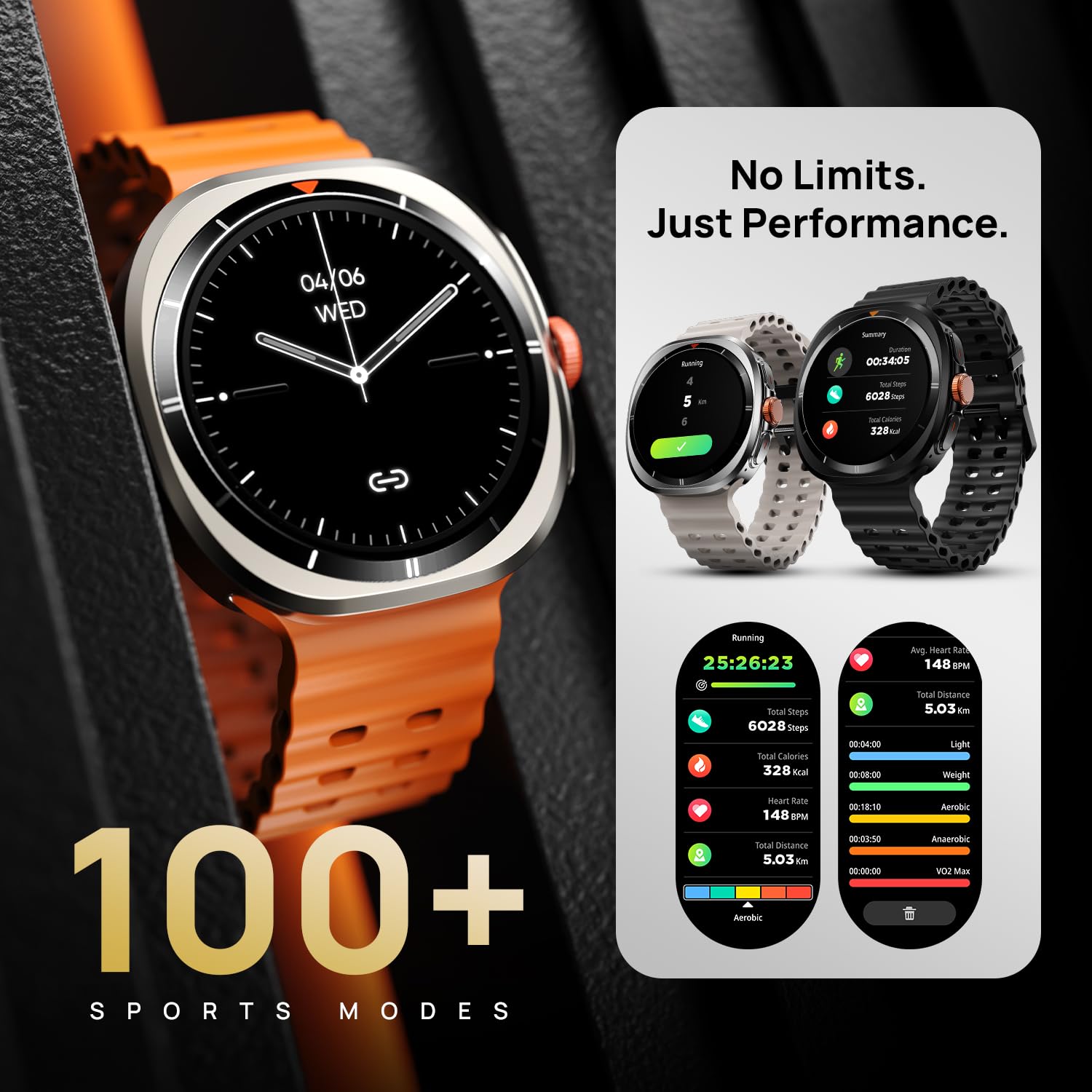 Fire-Boltt Axiom Round Smart Watch 1.43" Super AMOLED Display with Always-On Mode, Bluetooth Calling, Rotating Crown, SPO2 & Heart Rate Monitor, IP67 Waterproof Silicone Smartwatch for Men - Orange — Amazon image 8
