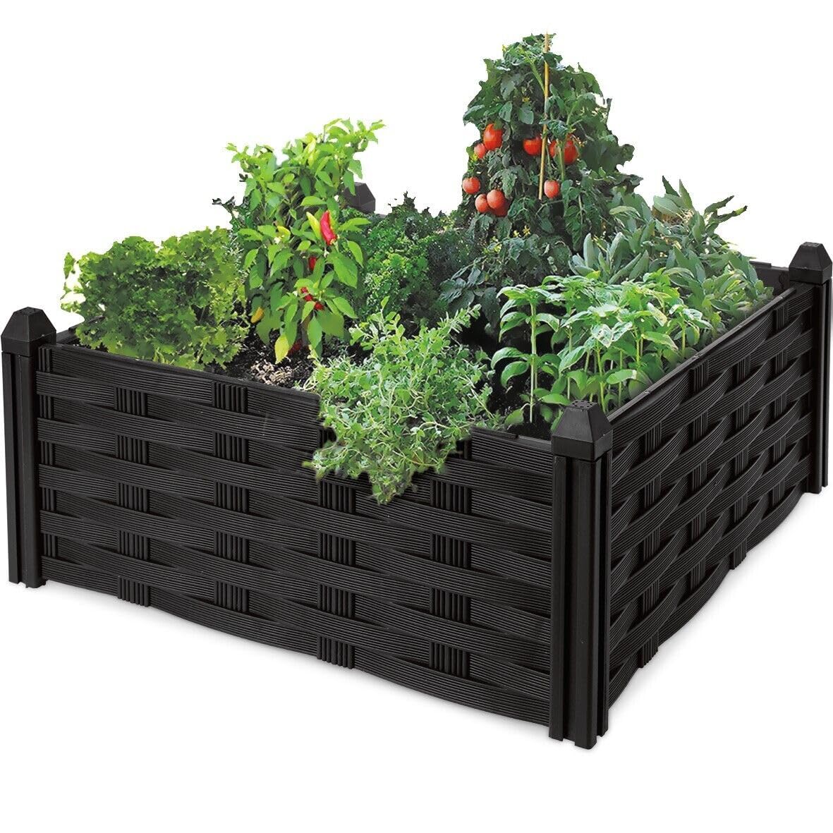 Urbnliving Black Raised Stackable Garden Bed Square Flower Vegetable Herb Planter Trough Kit Boxes For Growing Plants, Flowers, And Vegetables - Elevated Gardening Solution For Patio, Balcony, Or Yard