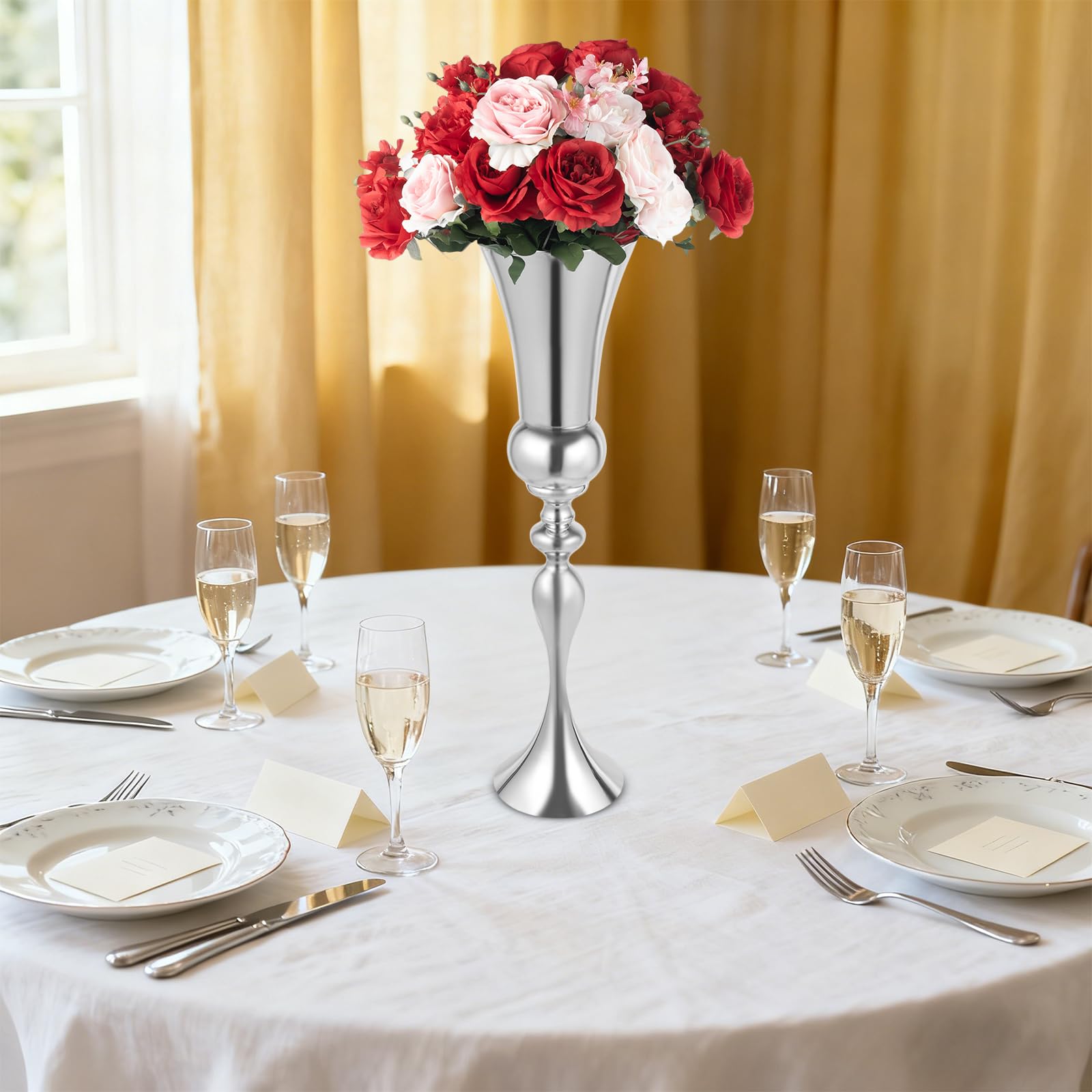 Jarrón de suelo grande de metal, jarrón de trofeo, jarrón de mesa, moderno jarrón decorativo para velas, flores artificiales, flores frescas, jarrón de hierro para bodas, compromisos, luz de velas