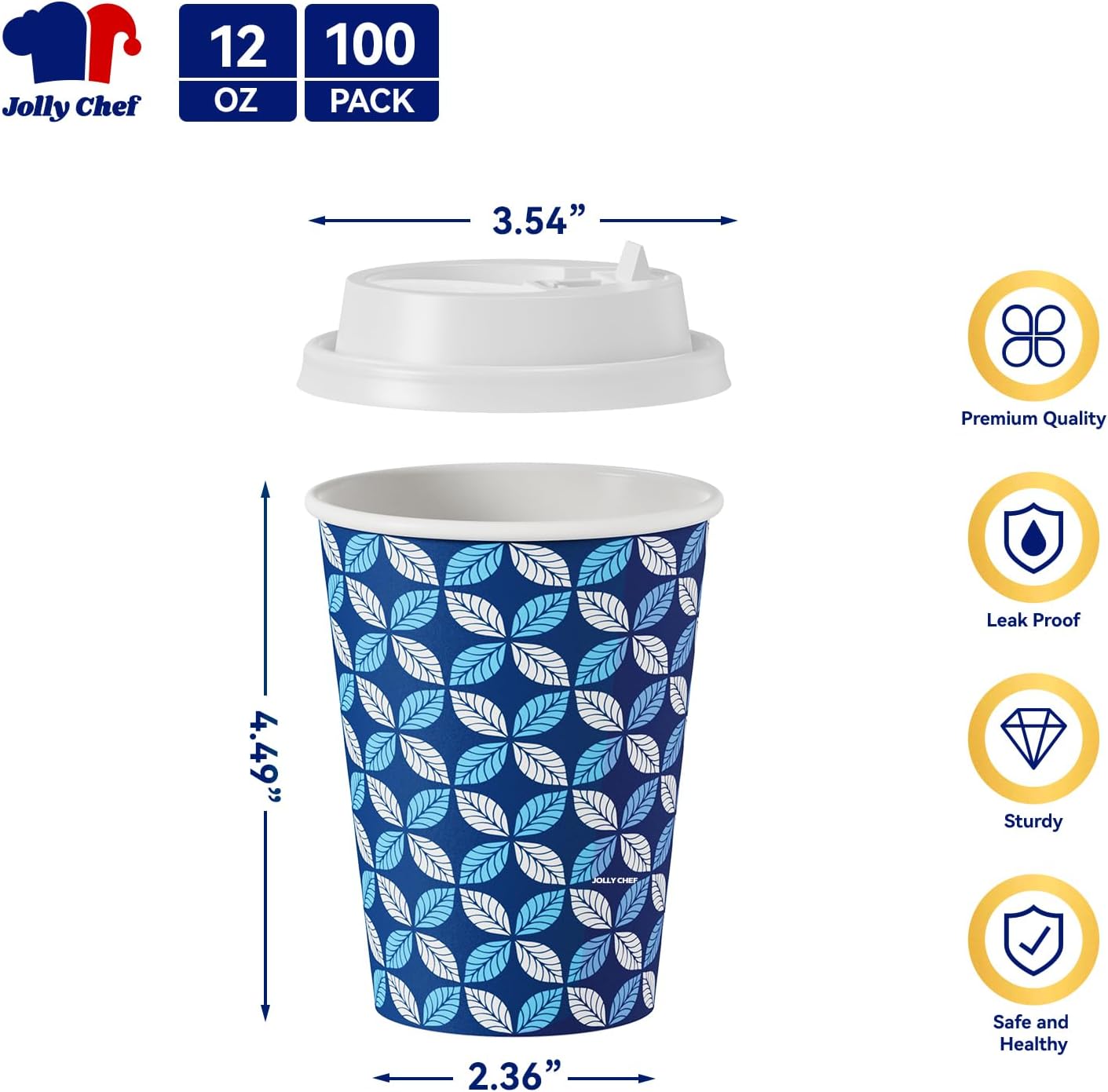 JOLLY CHEF 12oz Paper Coffee Cups 100 Pack, Disposable To Go Coffee Cups with Lids, Sleeves and Stirrers for Christmas - Image 2