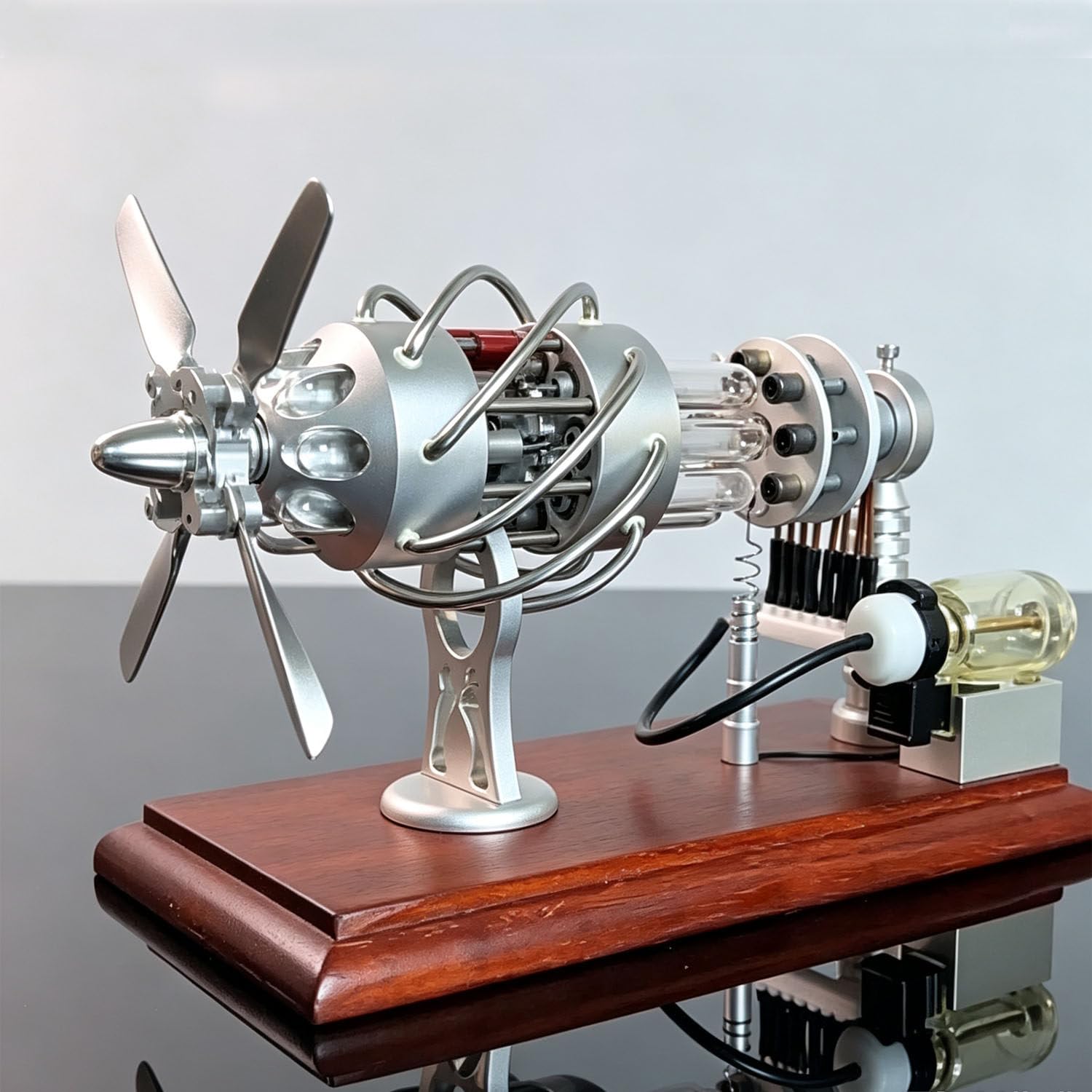 Model generatora silnika Stirlinga z 16 cylindrami i płytą swash plate firmy DowPie, praktyczna zabawka z fizyki STEM dla uczniów, seniorów i hobbystów mechaniki Quartztype