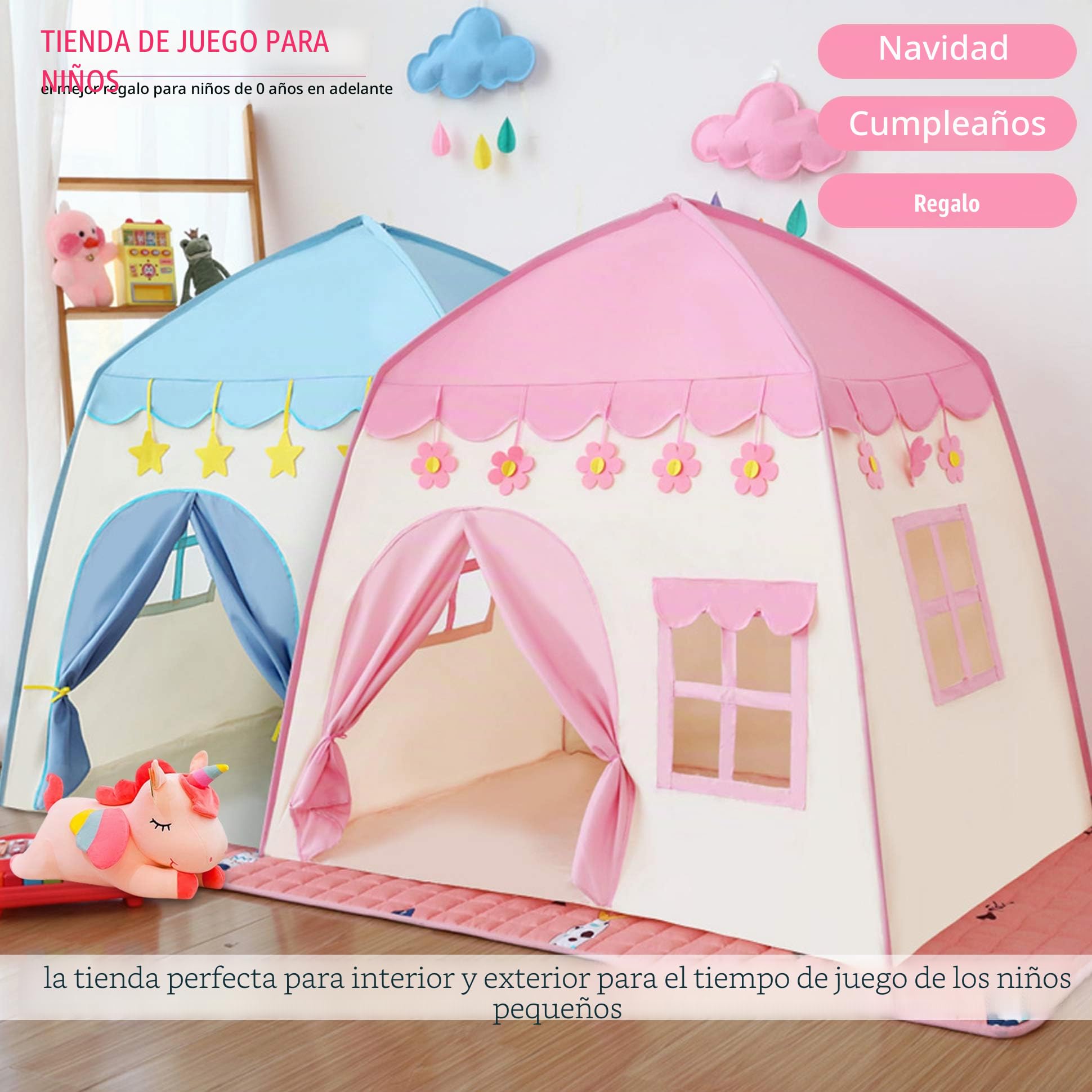 Tienda de Princesa,Carpa para niños 12 meses o más con Luces de Estrellas,Tienda de campaña para niños,Ideal para Jugar en Interiores y Exteriores, Navidad & Cumpleaños Regalos(Rosa)