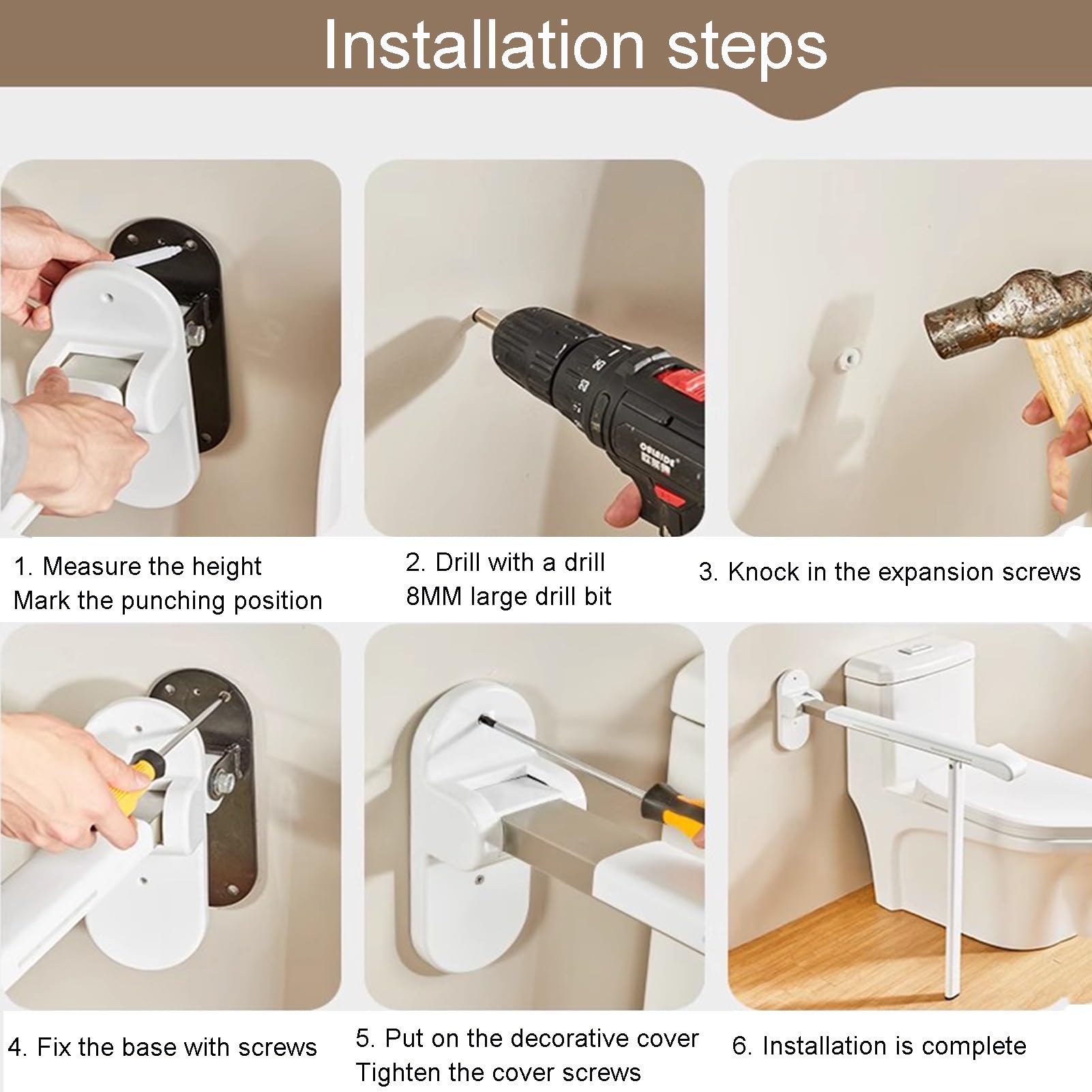 Asta di supporto per WC con design ribaltabile e pieghevole, aiuto per la sicurezza del bagno per anziani e assistenza alla mobilità
