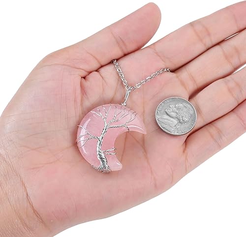 Miniatura 4 de MANIFO Collar de cristal curativo, árbol de la vida, con alambre envuelto en luna creciente, piedras preciosas con cristales y piedra para mujer,