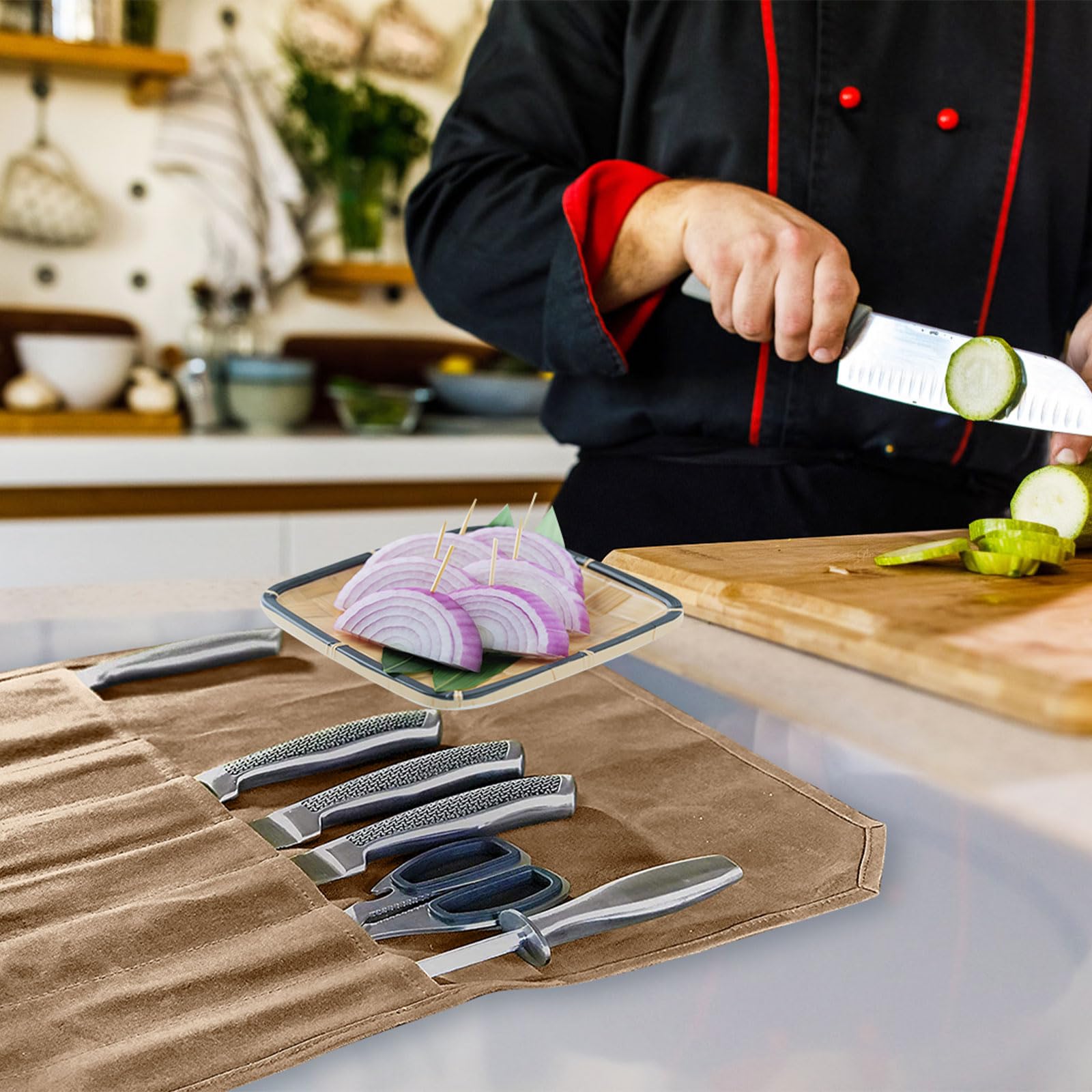 Borsa Coltelli Chef, Borsa Coltelli Portatile, Borsas Porta Coltelli da Chef Professionali, Custodia Portatile in Tela Impermeabile per Coltellis da Campeggio ed Escursionismo, Regalo per lo Chefs