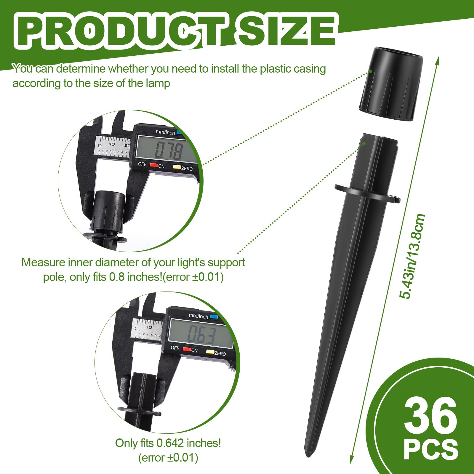 Hicarer 36 Pcs Solar Light Replacement Stakes Metal Stakes 0.78 x 5.43 Inch Stakes for Outdoor Lights Solar Light Parts for Pathway Garden Yard Landscape Lamps Pole Replacement